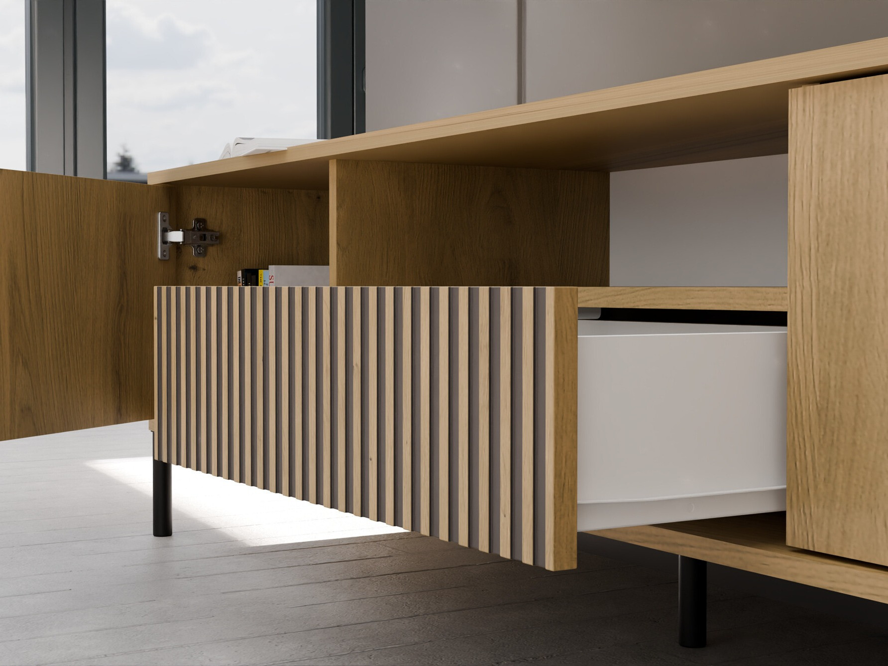 TV stol Orlsone 100 (Hrast Artisan + Crna)