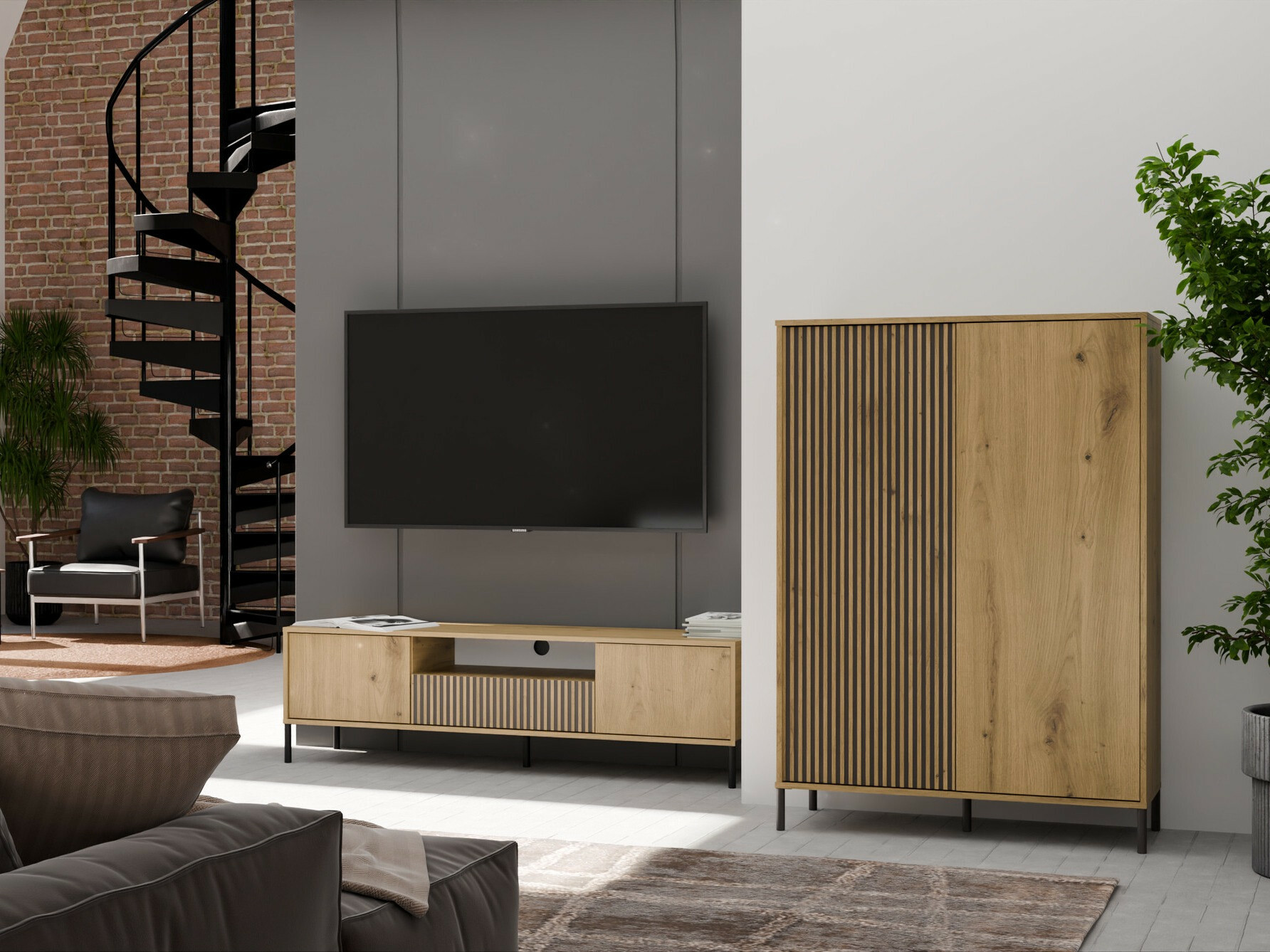 Polica Orlsone 102 (Hrast Artisan + Crna)