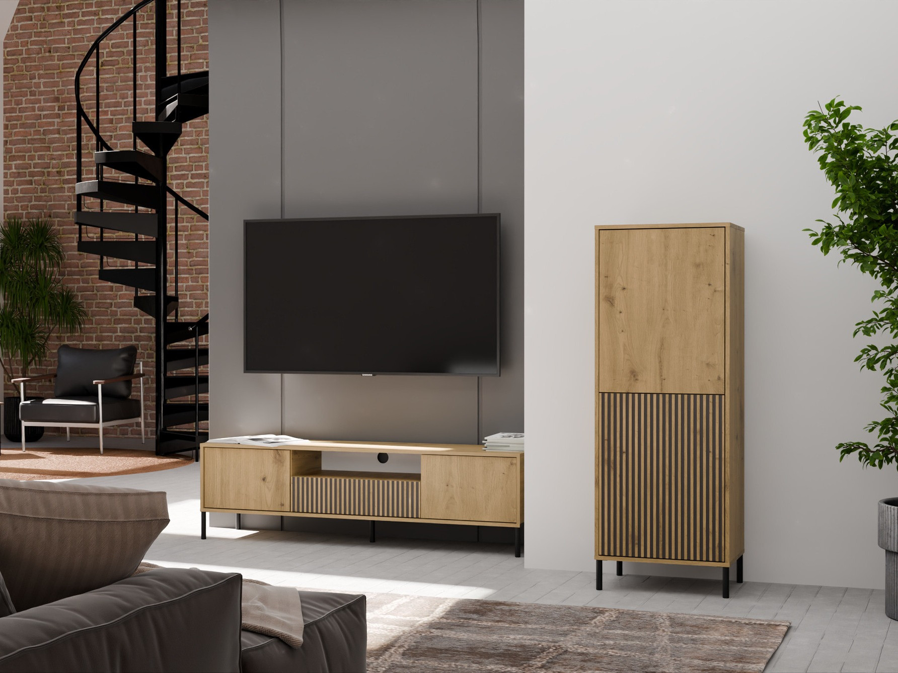 Polica Orlsone 103 (Hrast Artisan + Crna)