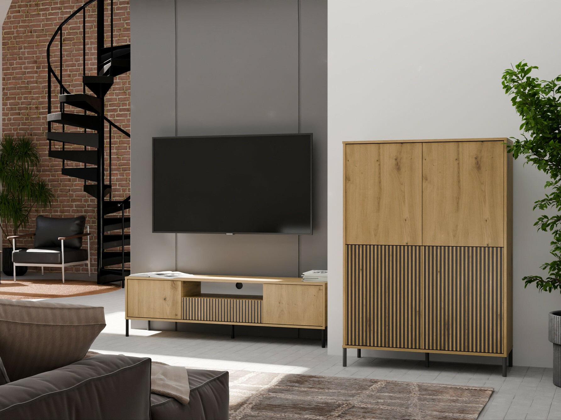 Polica Orlsone 104 (Hrast Artisan + Crna)