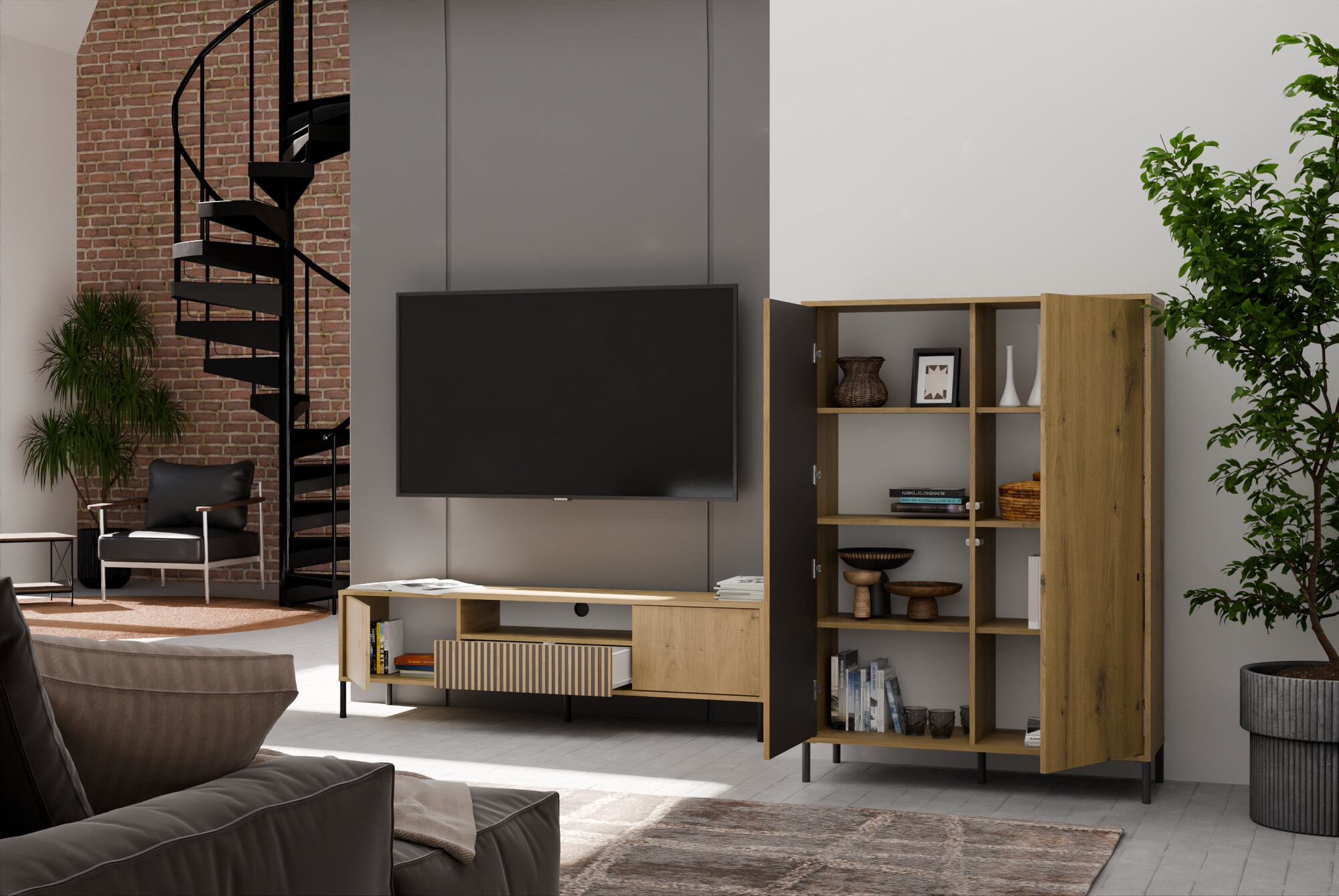 Set za dnevni boravak Orlsone 105 (Hrast Artisan + Crna)