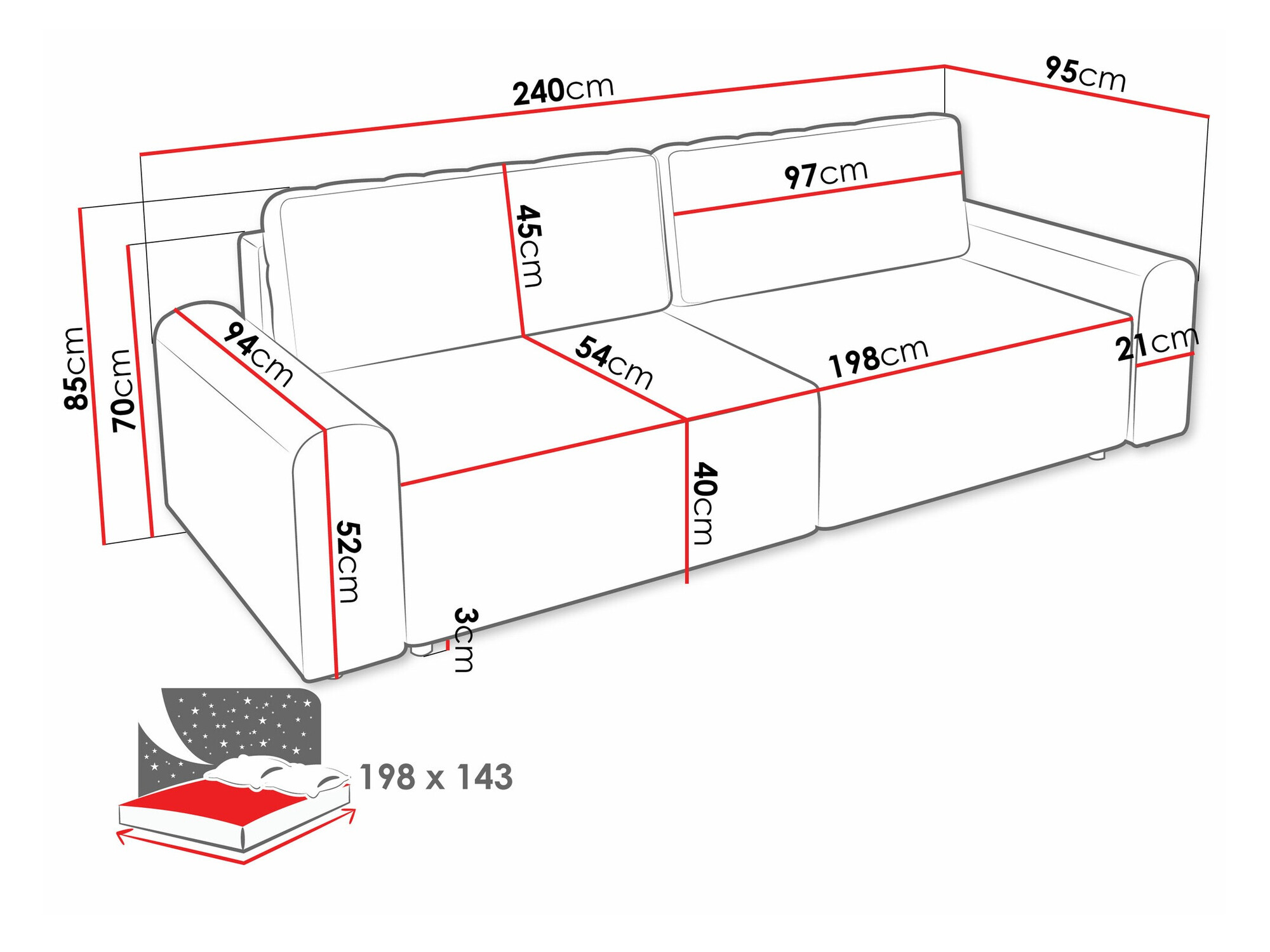 Kauč na razvlačenje Stonecrest 107 (Sierra 741)