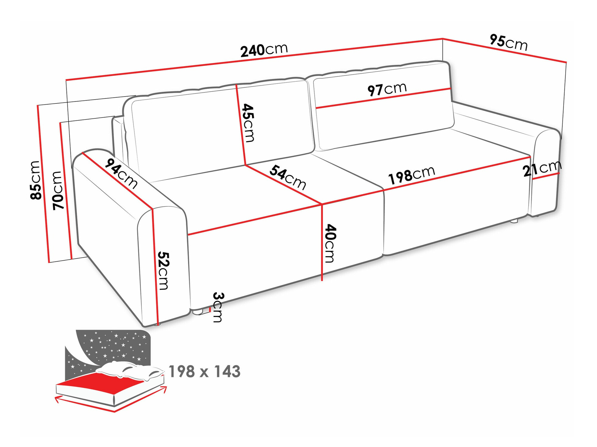 Kauč na razvlačenje Stonecrest 107 (Sierra 744)