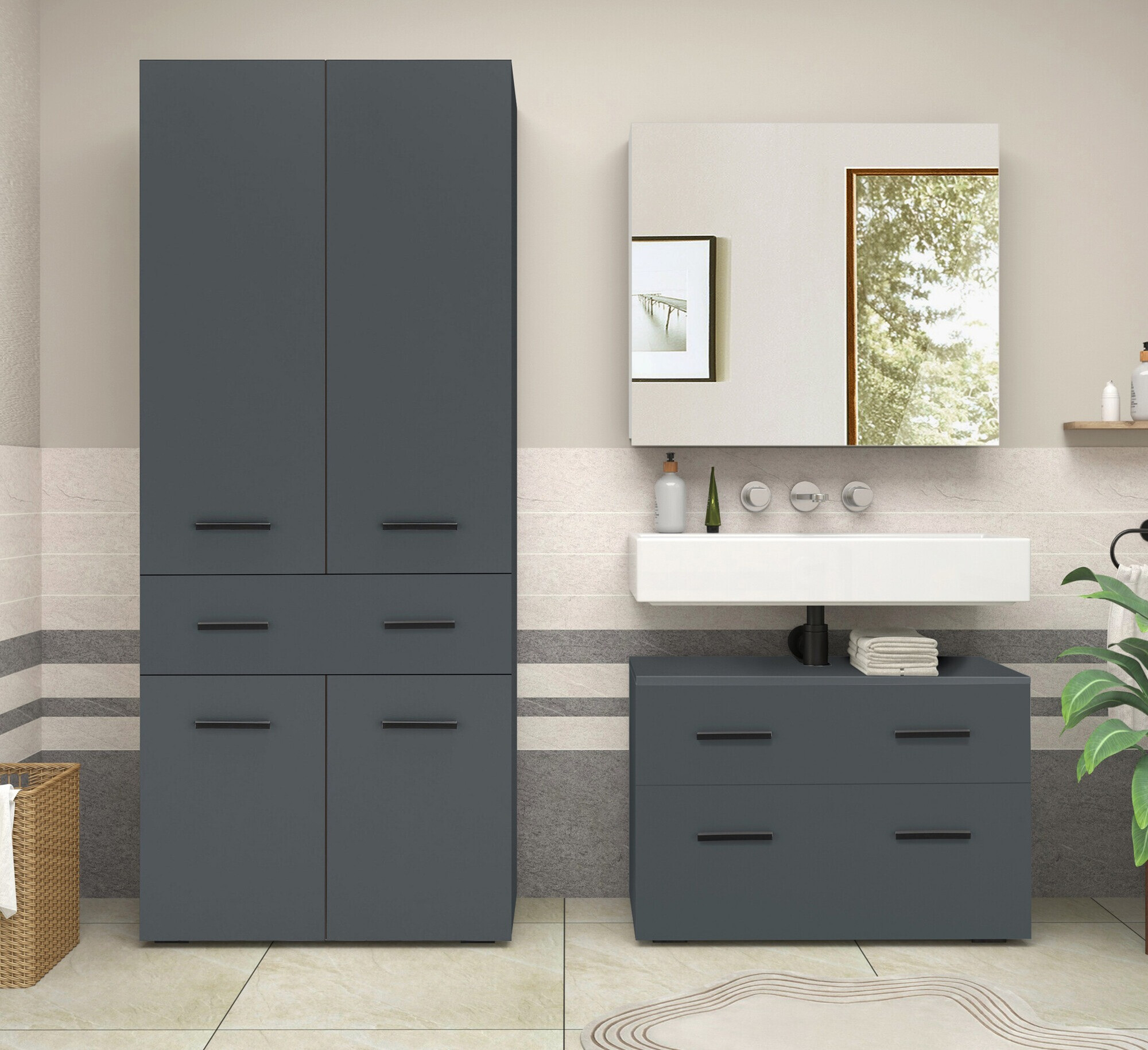 Samostojeći kupaonski ormarić Larlori 107 (Antracit)