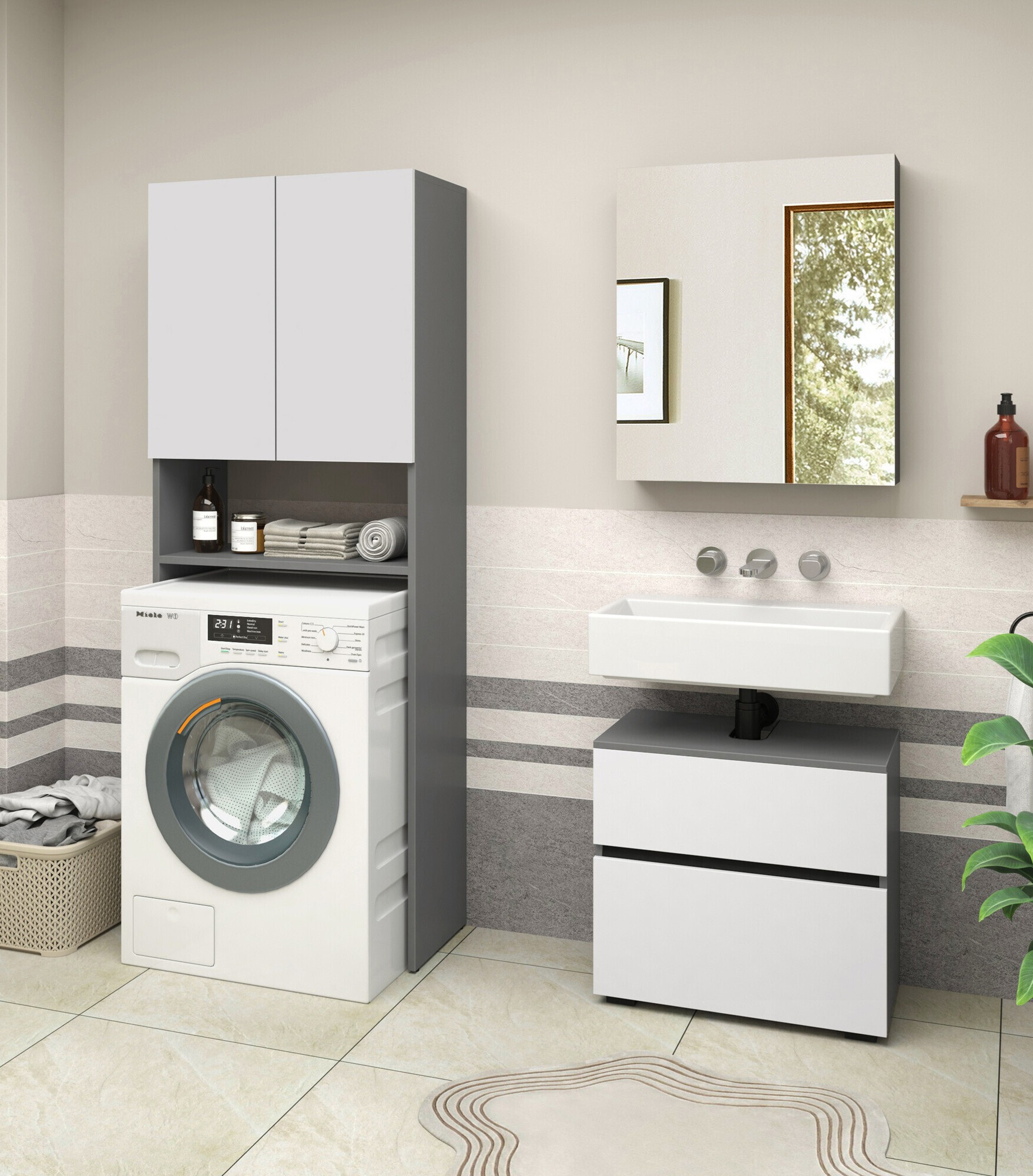 Kupaonska polica Soncamu 114 (Bijela + Antracit)