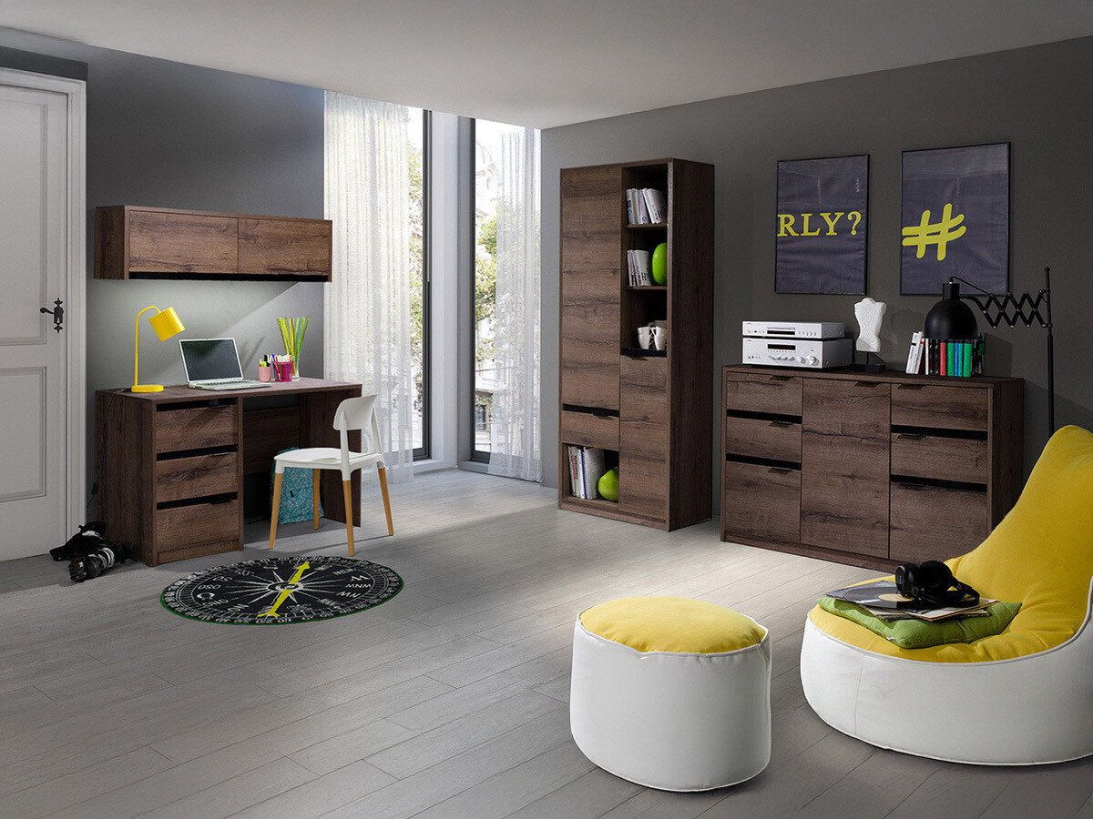 Set za kućni ured Fivelbo 116 (Hrast Monastery + Sjajno crna)