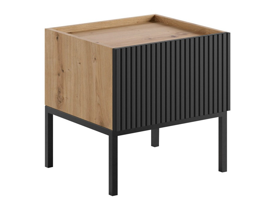 Noćni ormarić Lunole 106 (Hrast Artisan + Crna)