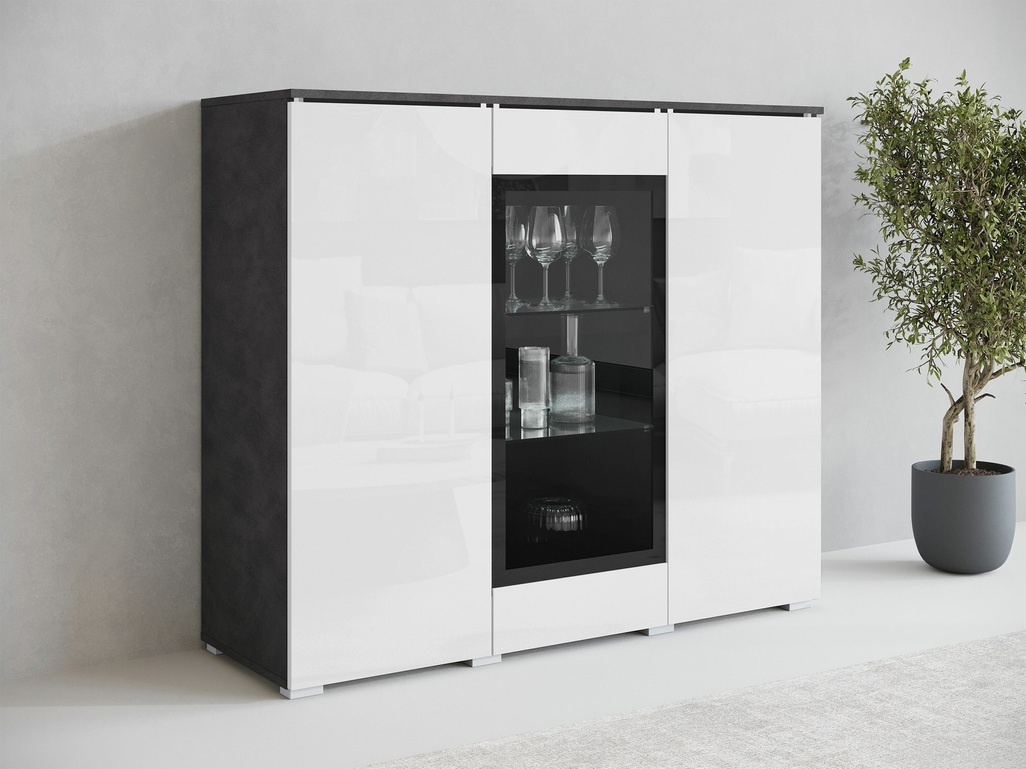 Ormarić Sarasota 186 (Siva Matera + Sjajno bijela)