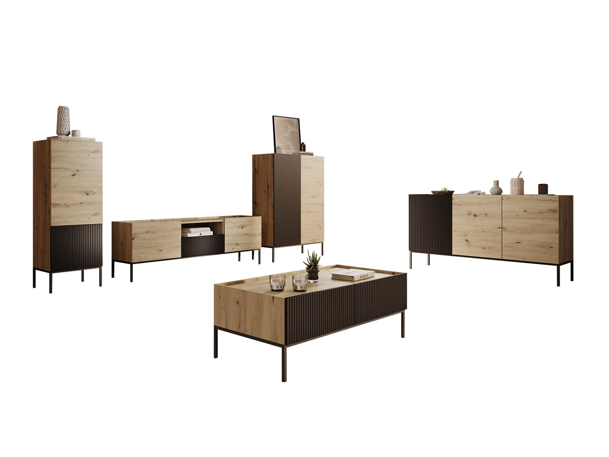 Set za dnevni boravak Lunole 110 (Hrast Artisan + Crna)