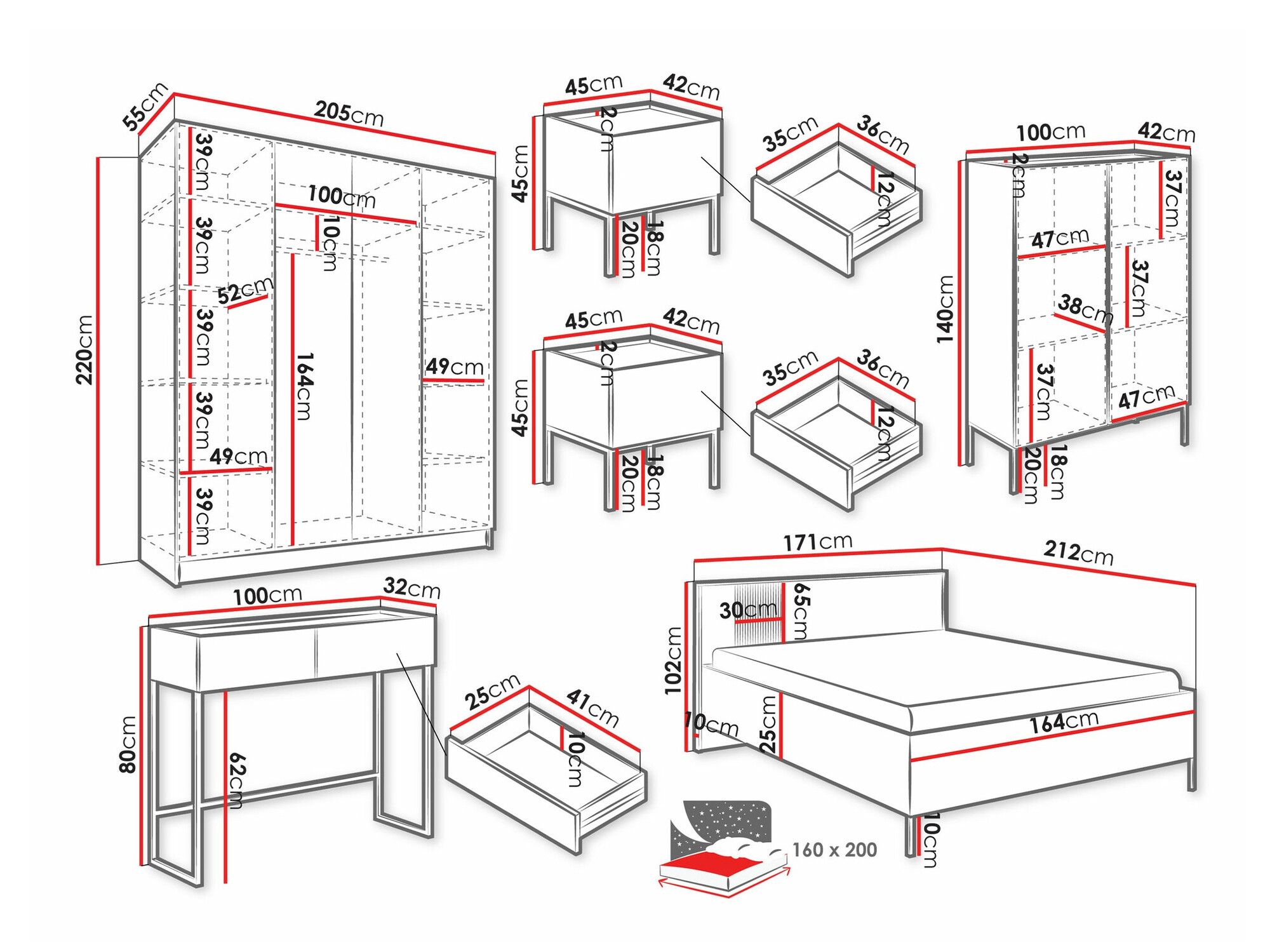 Set za spavaću sobu Lunole 111 (Kašmir)