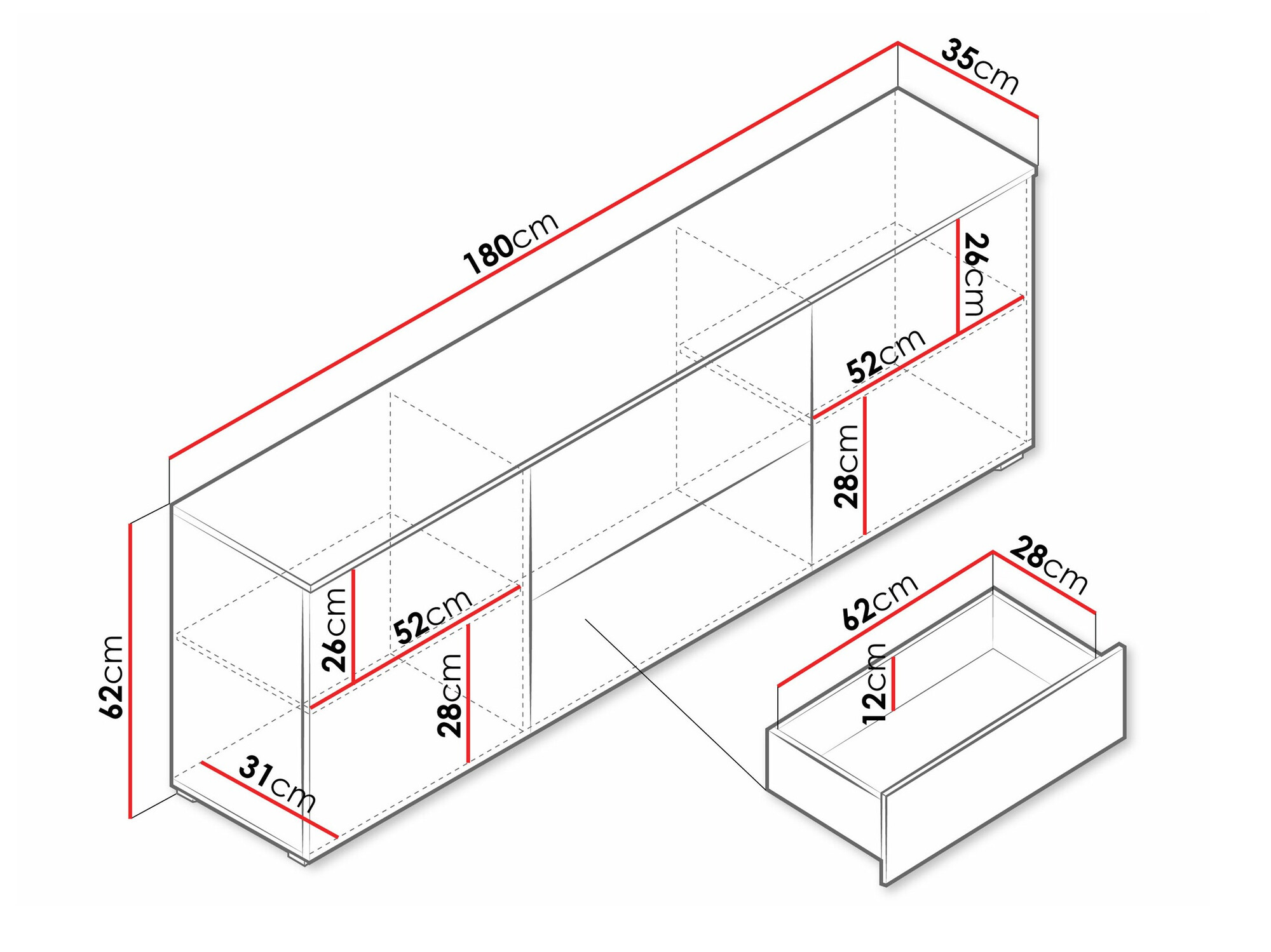 TV stol Sarasota 190 (Siva Matera + Sjajno bijela)