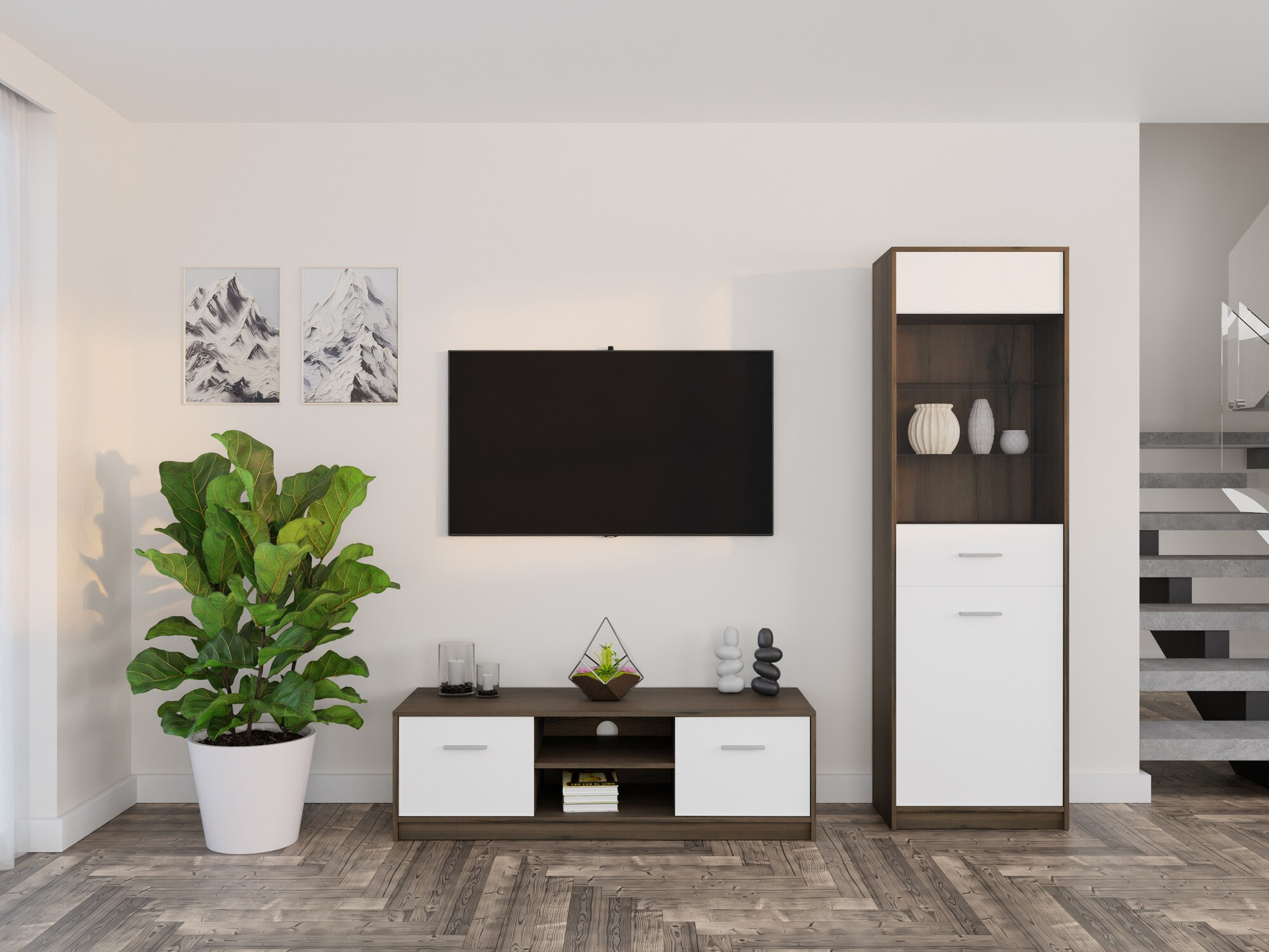 Set za dnevni boravak Novsore 161 (Tamni hrast + Bijela)