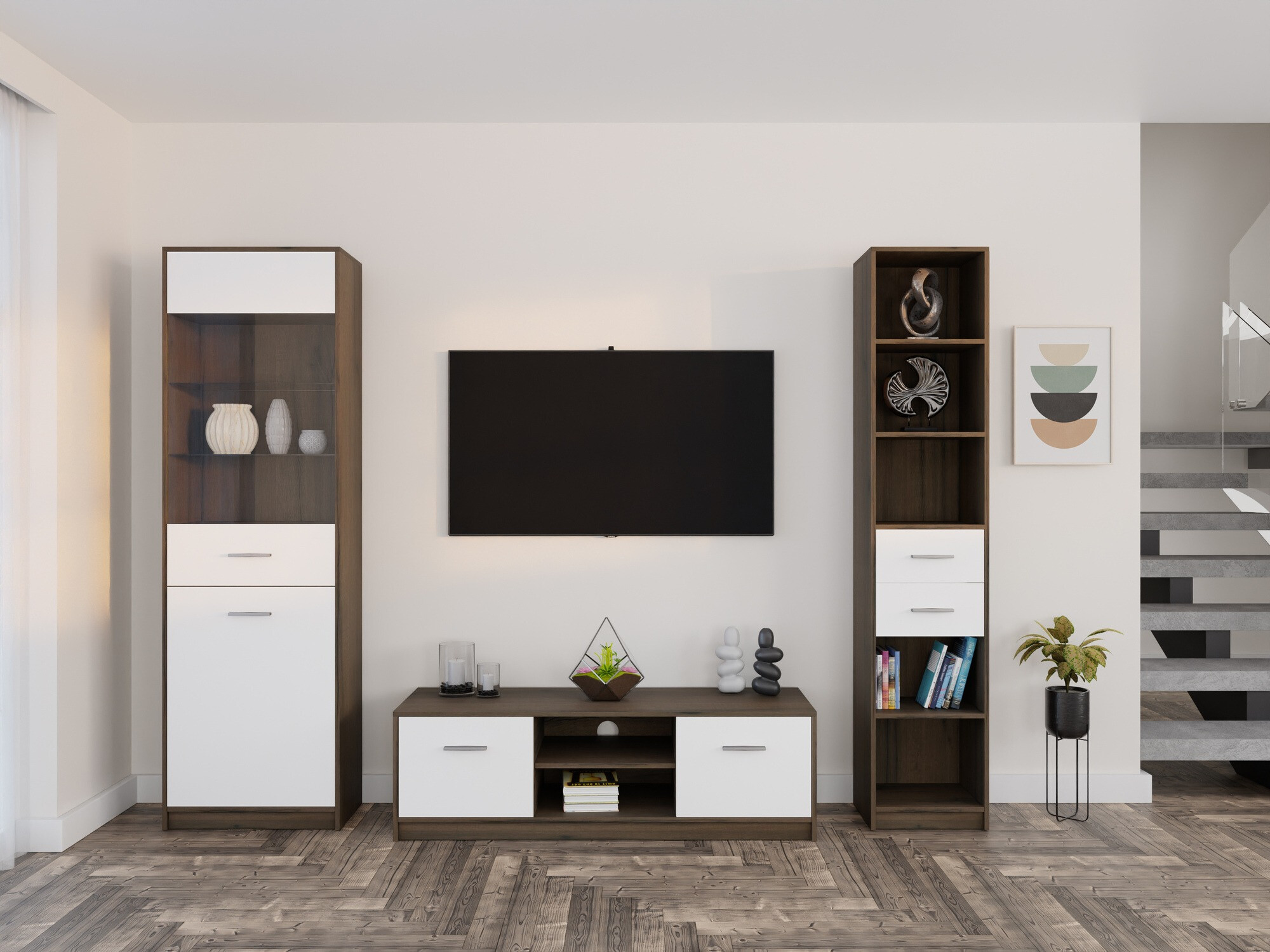 Set za dnevni boravak Novsore 163 (Tamni hrast + Bijela)