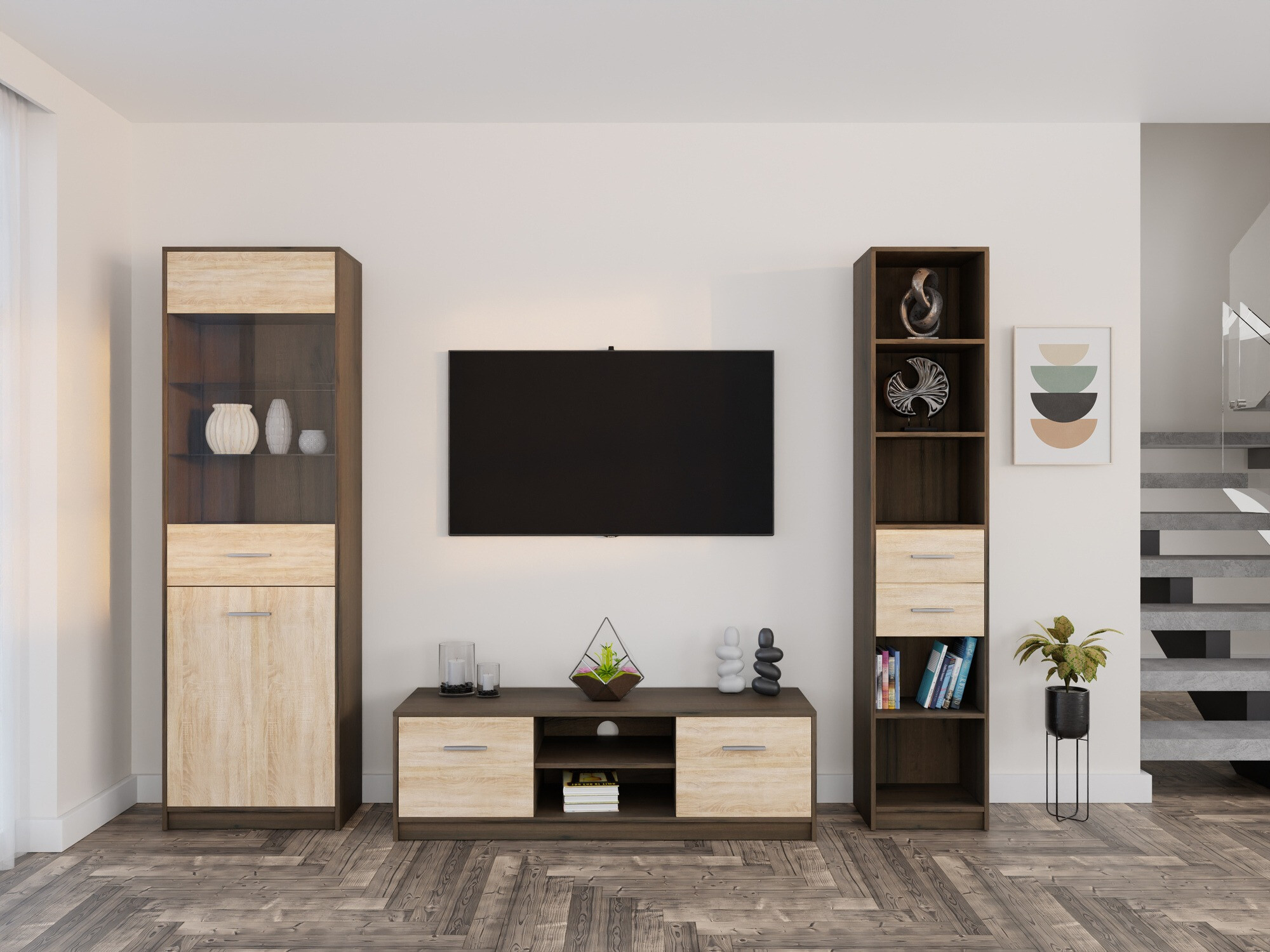 Set za dnevni boravak Novsore 163 (Tamni hrast + Sonoma hrast)