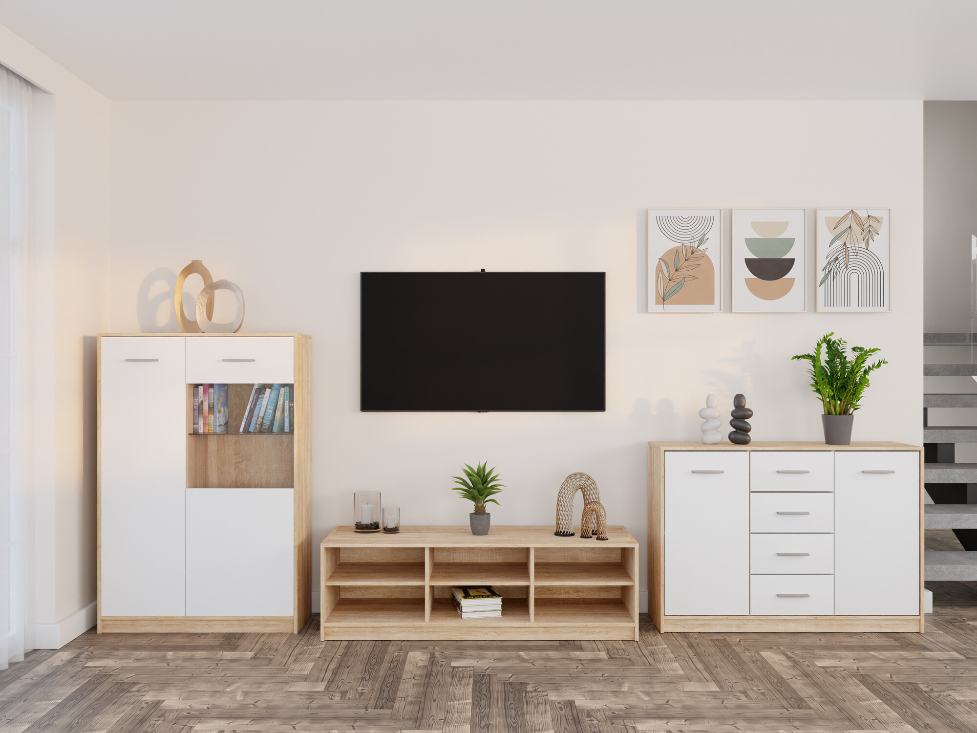 Set za dnevni boravak Novsore 165 (Sonoma hrast + Bijela)