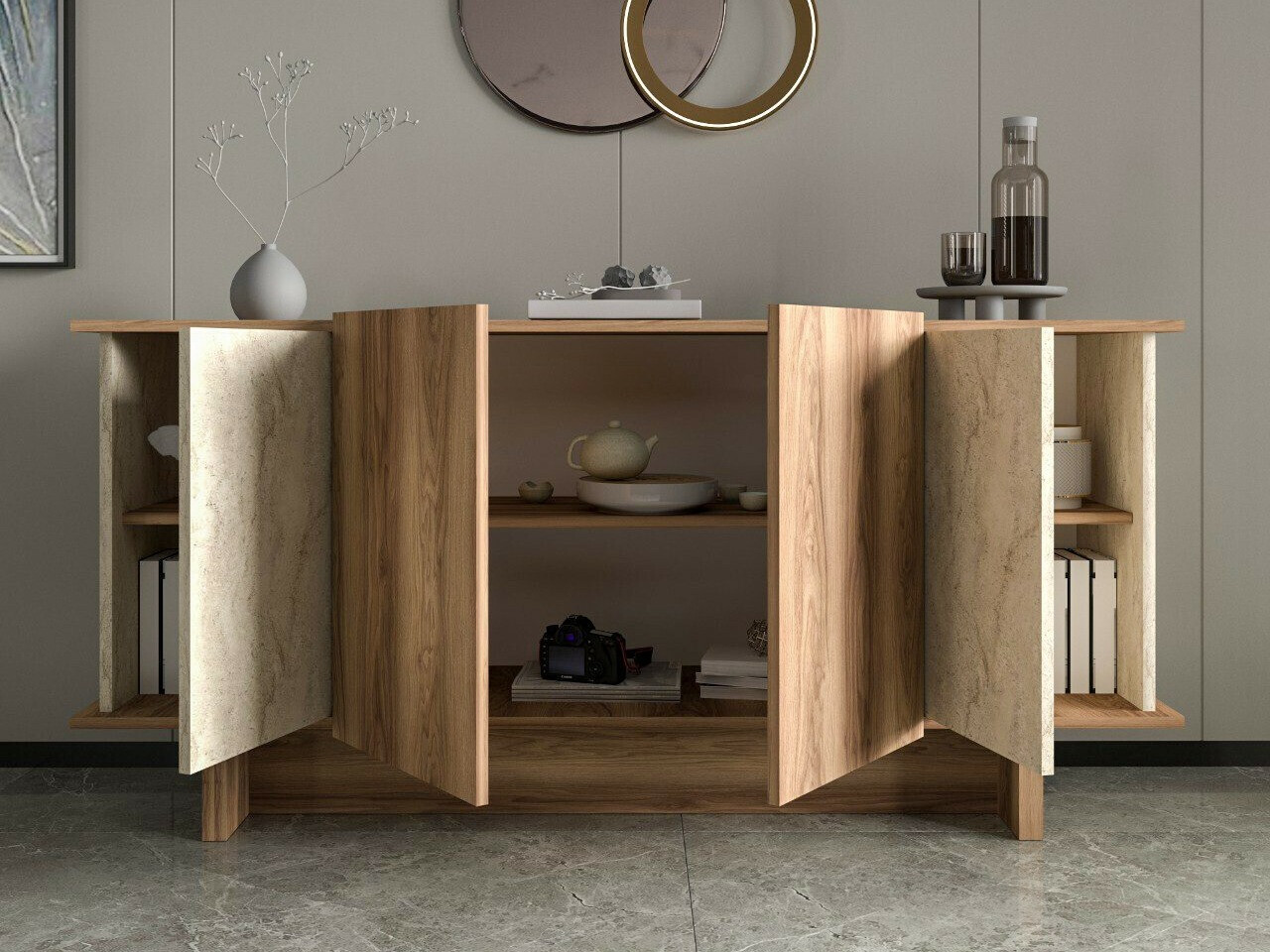 Ormarić Kailua 2453 (Svijetla Travertine + Orah)