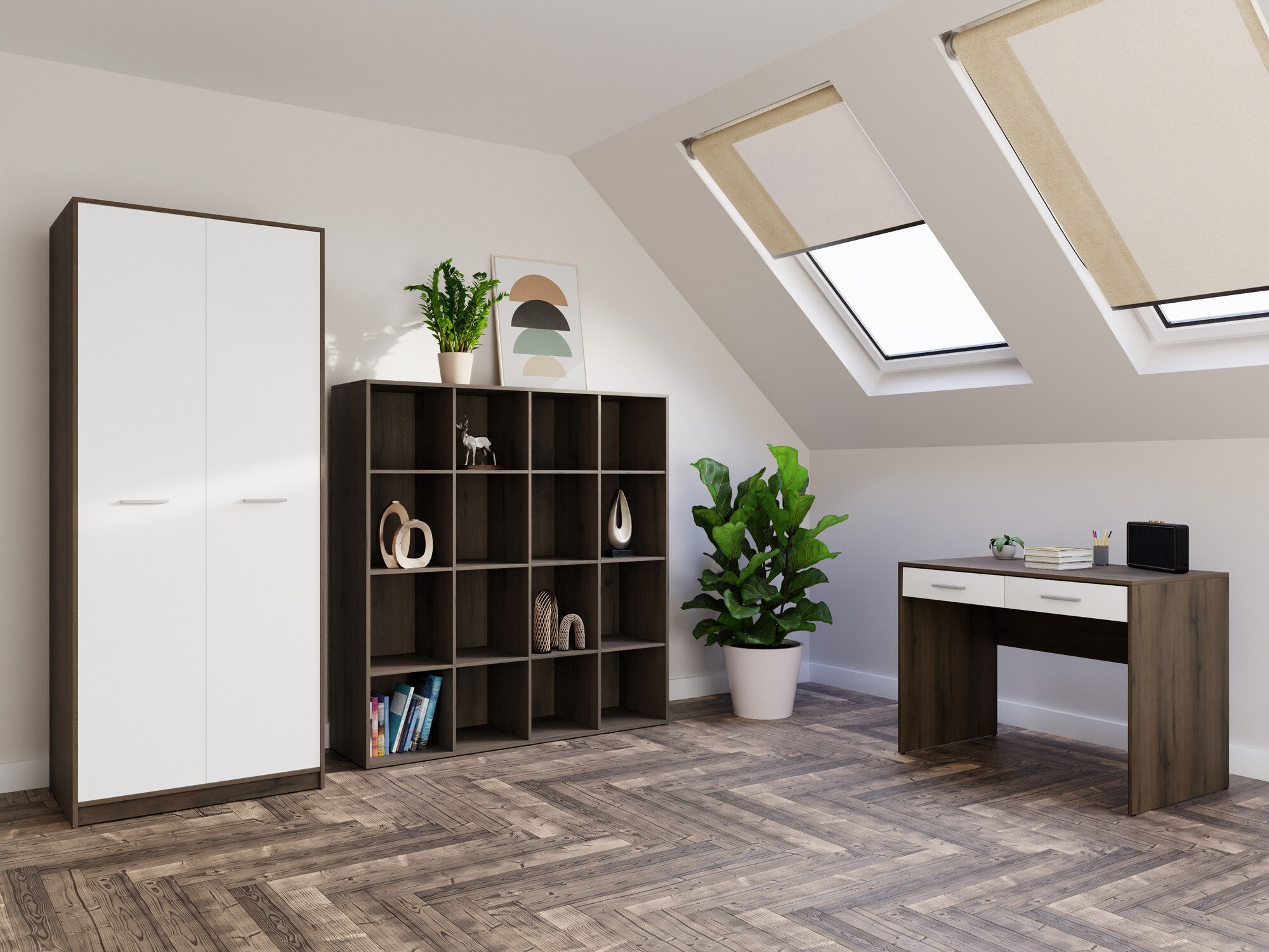 Set za kućni ured Novsore 166 (Tamni hrast + Bijela)