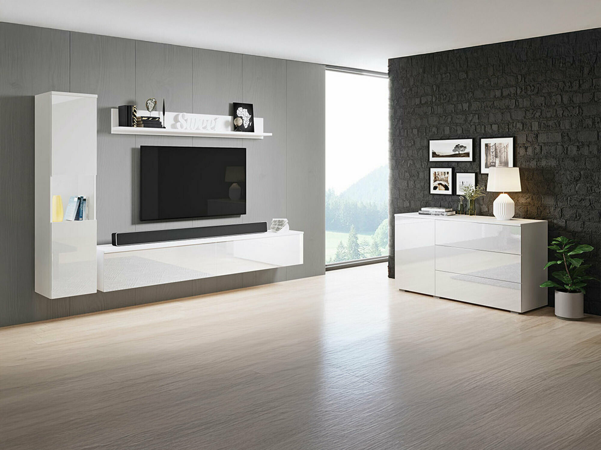 Set za dnevni boravak Sarasota 132 (Bijela + Sjajno bijela)