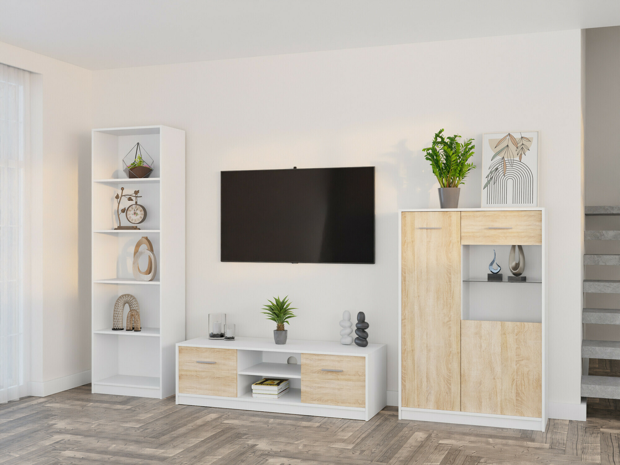 Dnevni boravak Novsore 164 (Bijela + Sonoma hrast)