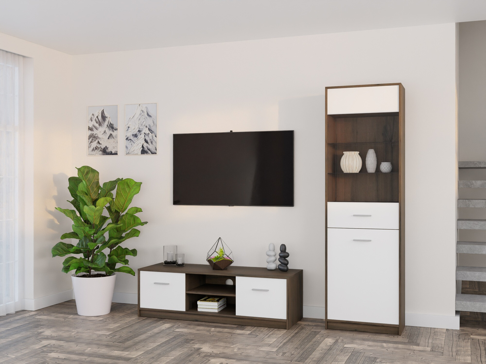 Set za dnevni boravak Novsore 161 (Tamni hrast + Bijela)