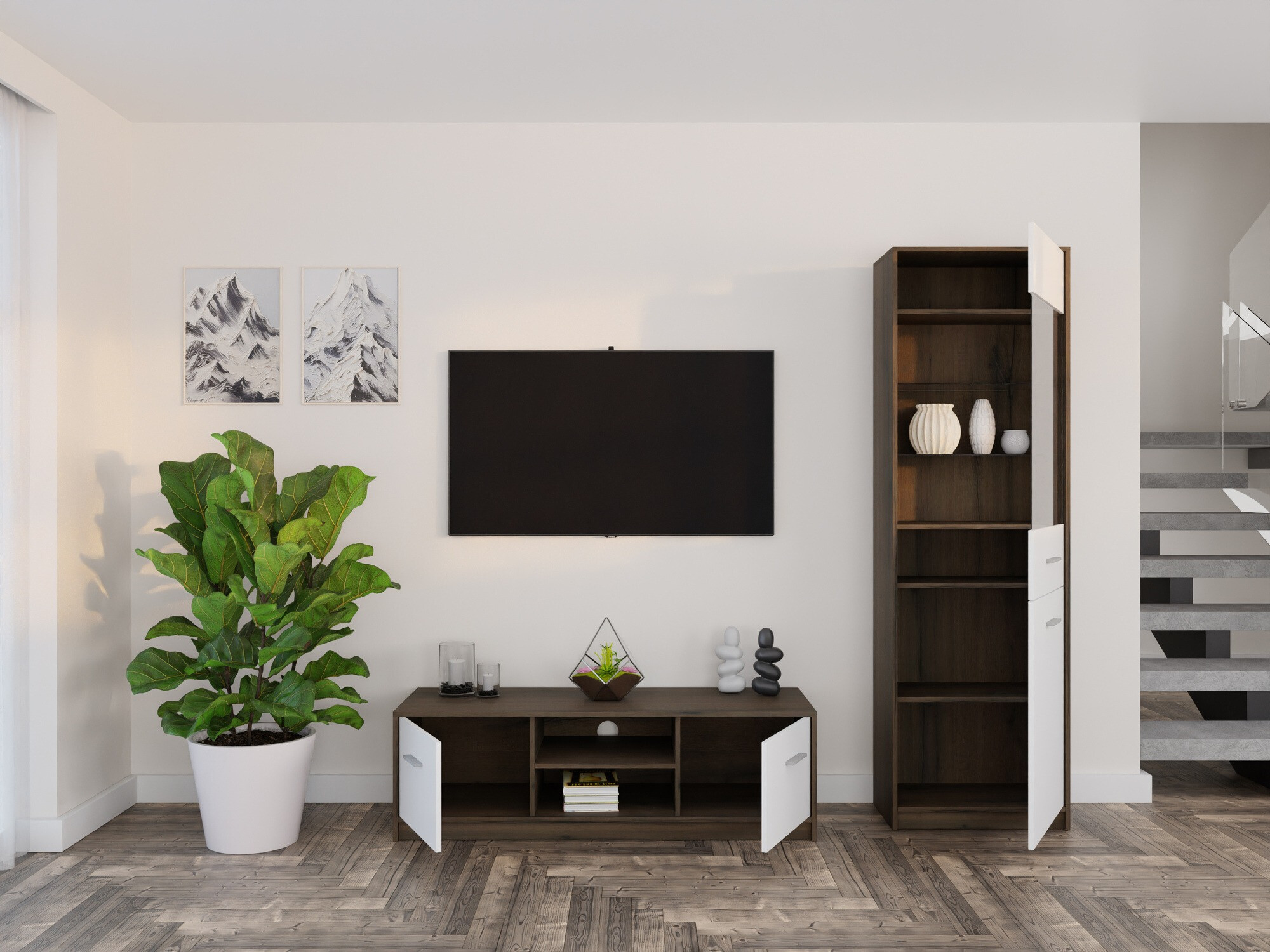 Set za dnevni boravak Novsore 161 (Tamni hrast + Bijela)