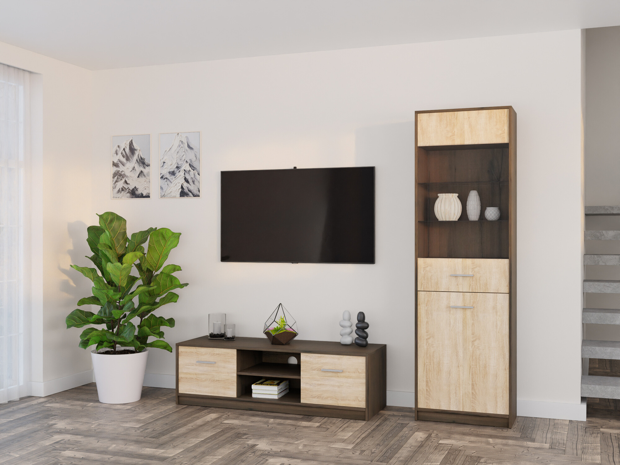 Set za dnevni boravak Novsore 161 (Tamni hrast + Sonoma hrast)