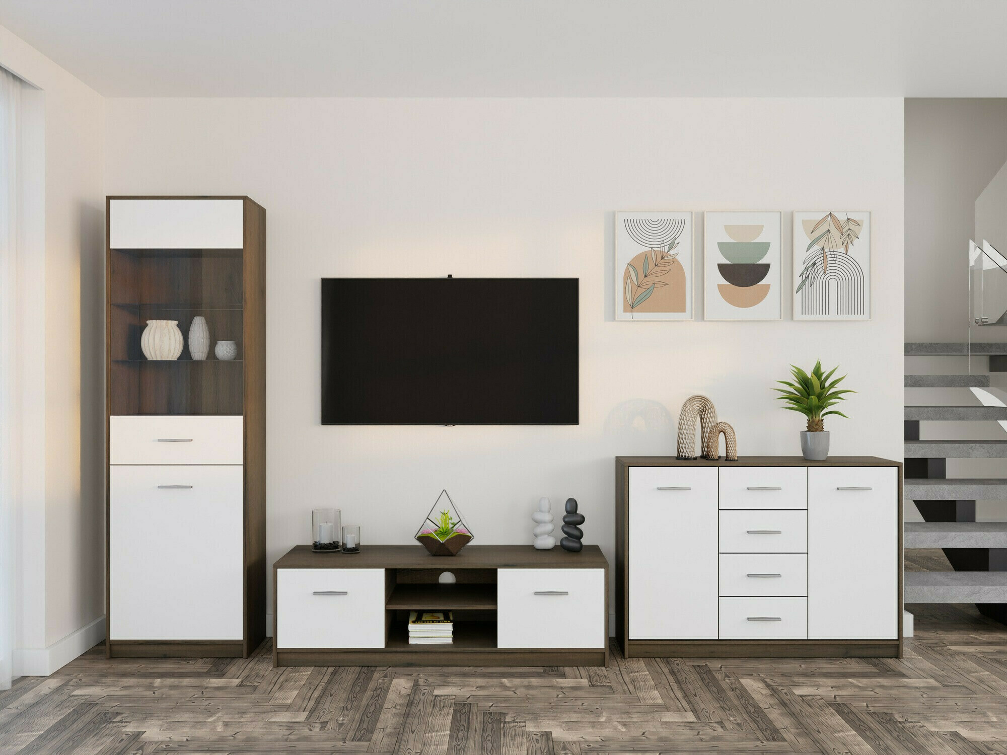 Set za dnevni boravak Novsore 162 (Tamni hrast + Bijela)