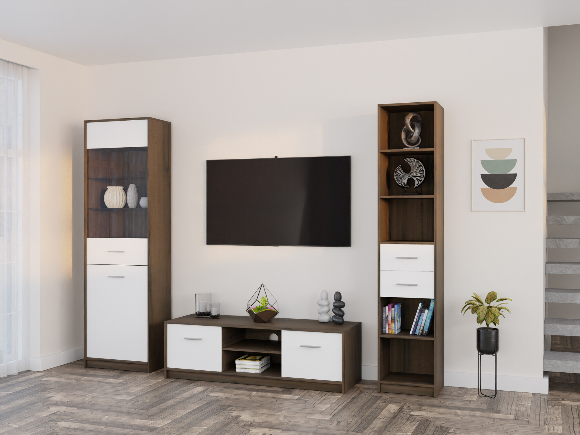 Set za dnevni boravak Novsore 163 (Tamni hrast + Bijela)