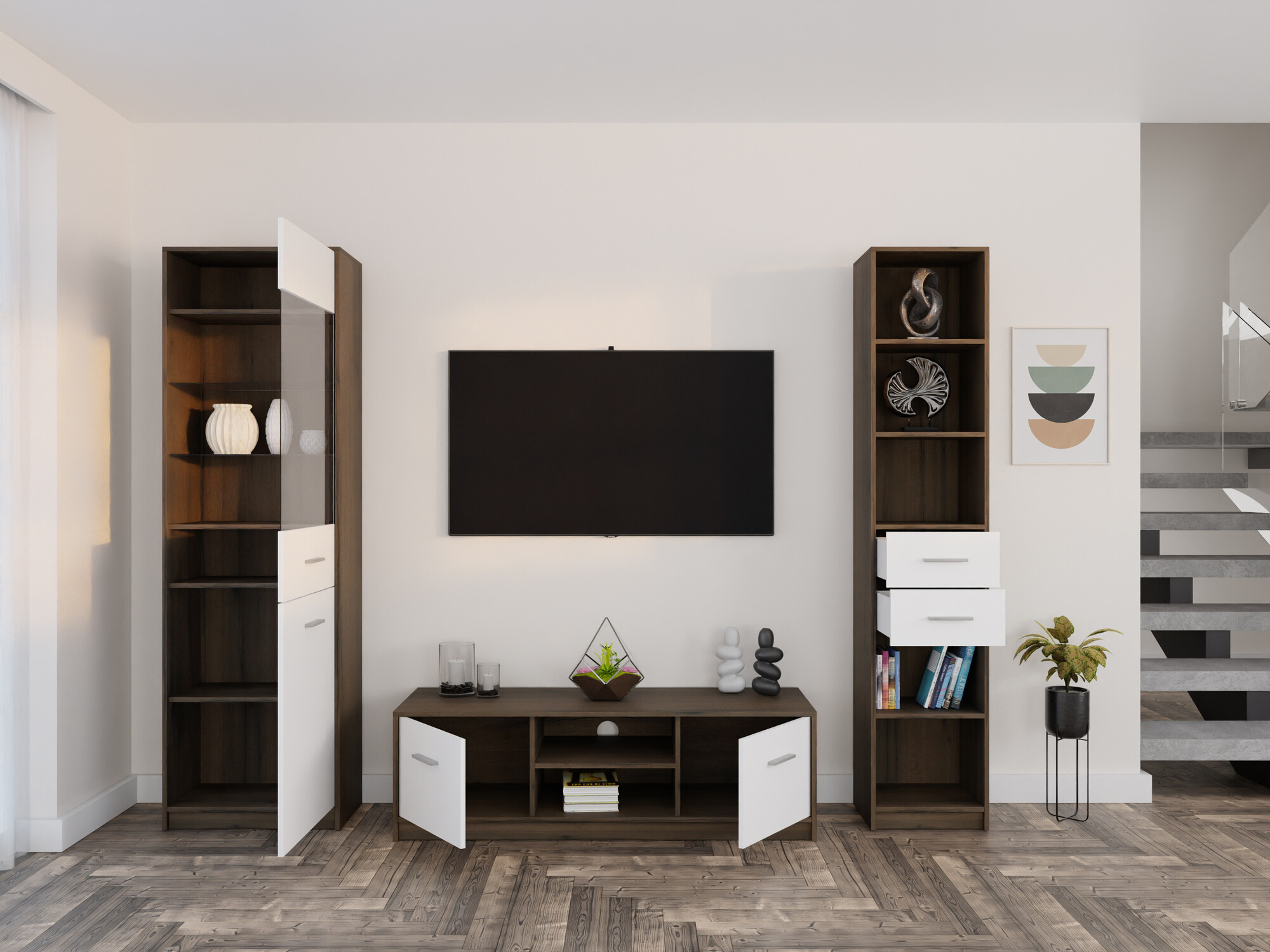 Set za dnevni boravak Novsore 163 (Tamni hrast + Bijela)