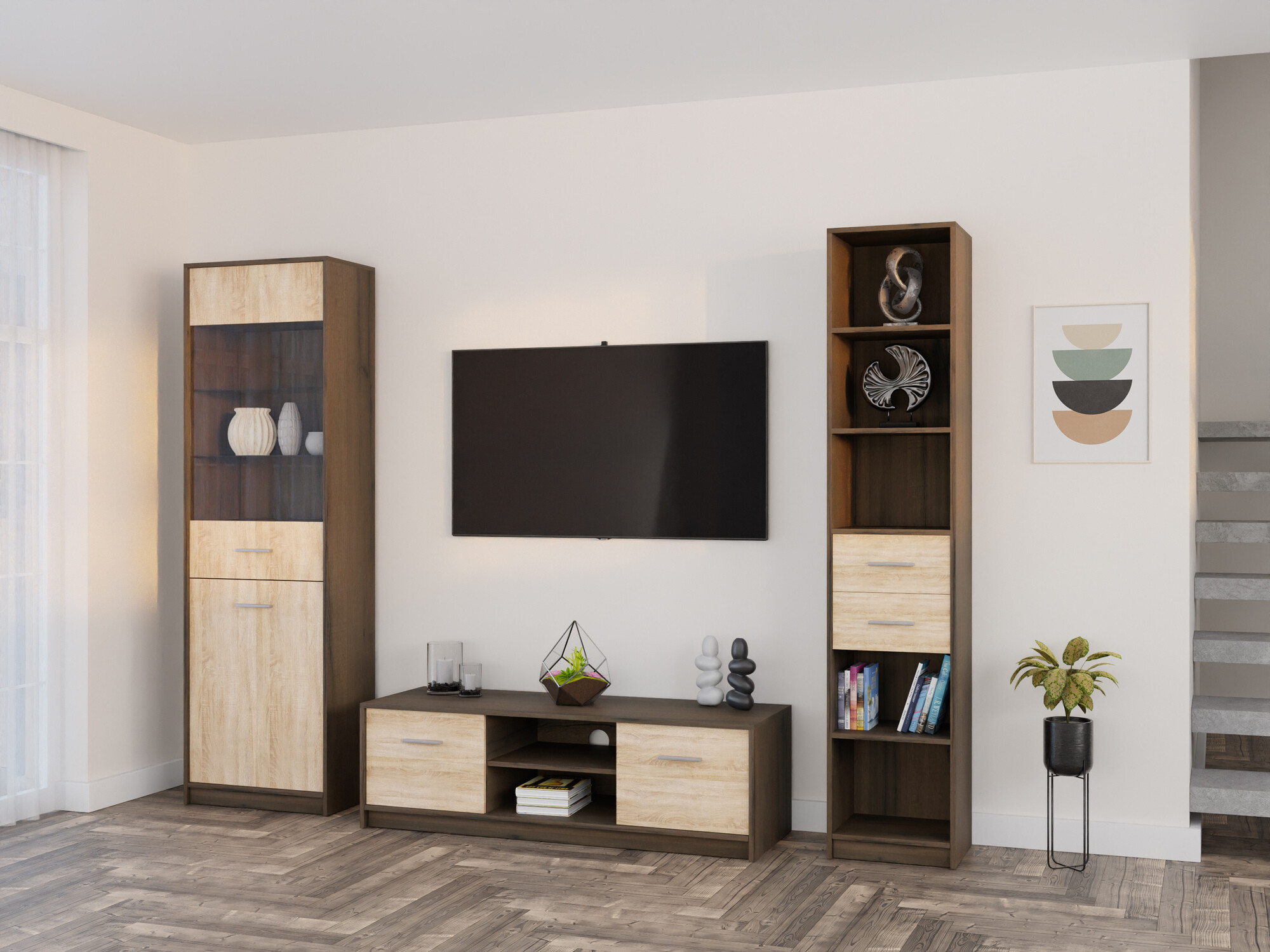 Set za dnevni boravak Novsore 163 (Tamni hrast + Sonoma hrast)