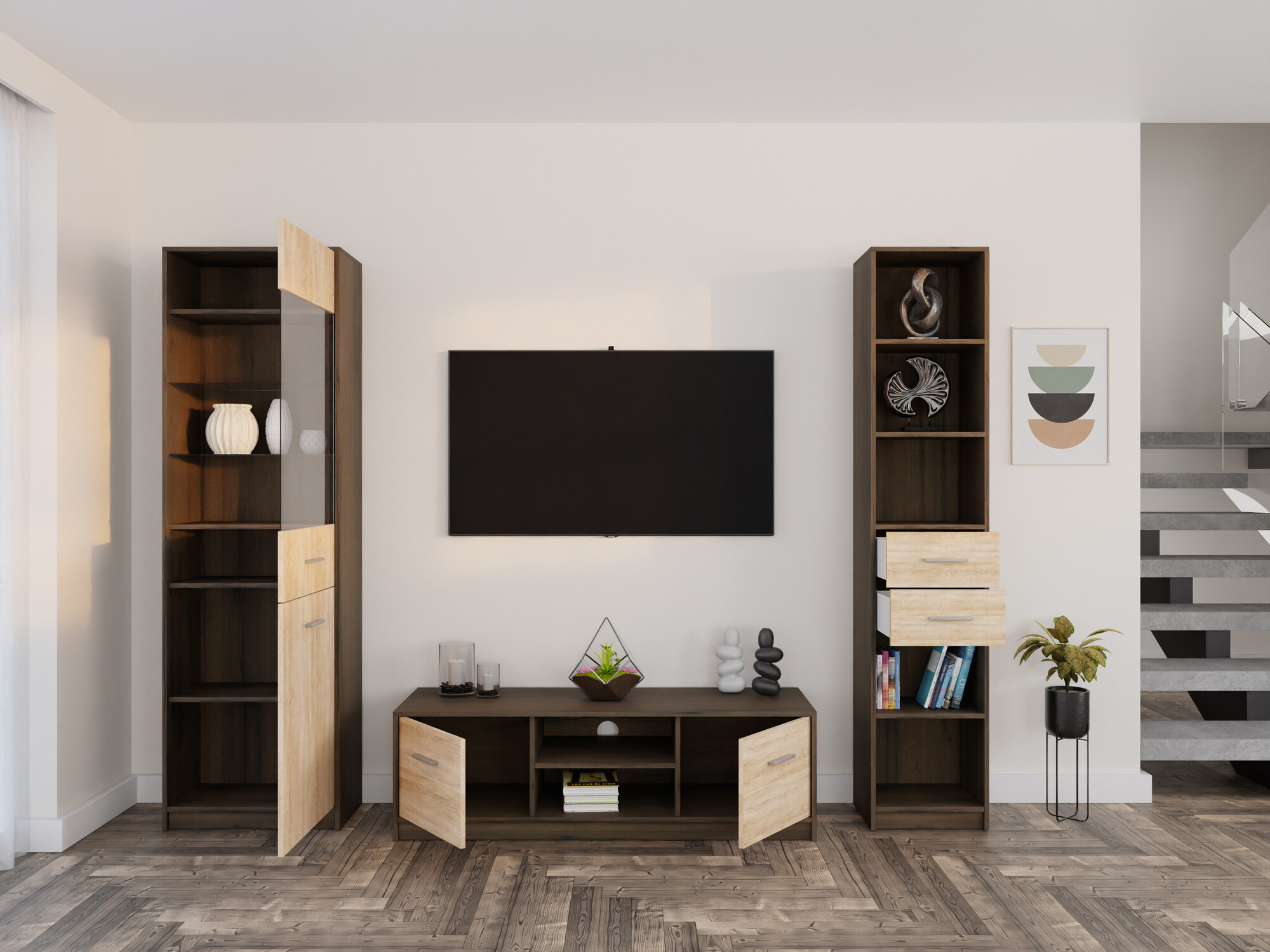 Set za dnevni boravak Novsore 163 (Tamni hrast + Sonoma hrast)