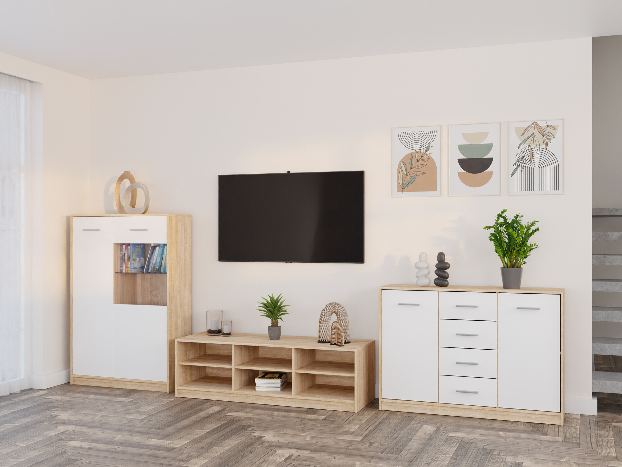 Set za dnevni boravak Novsore 165 (Sonoma hrast + Bijela)