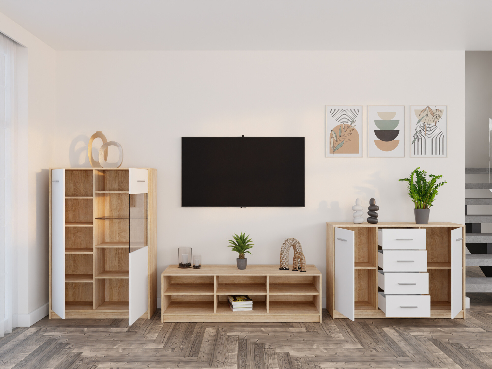 Set za dnevni boravak Novsore 165 (Sonoma hrast + Bijela)