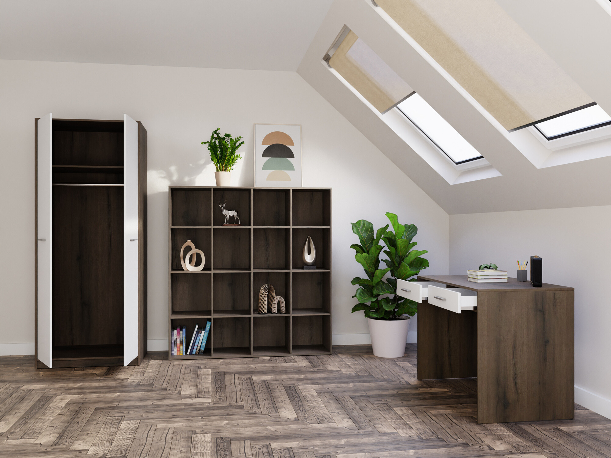 Set za kućni ured Novsore 166 (Tamni hrast + Bijela)