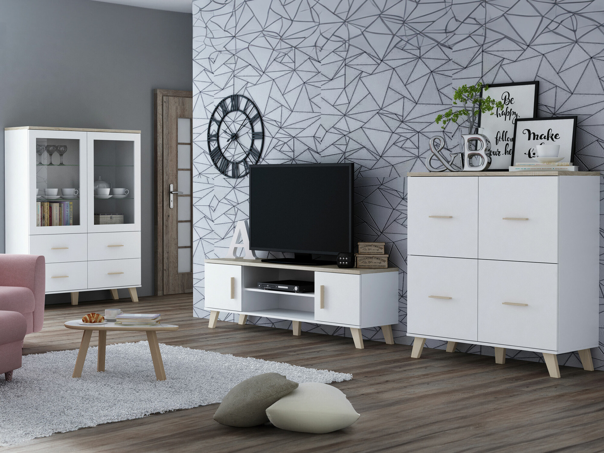 Dnevni boravak Larfloi 113 (Bijela + Sonoma hrast)