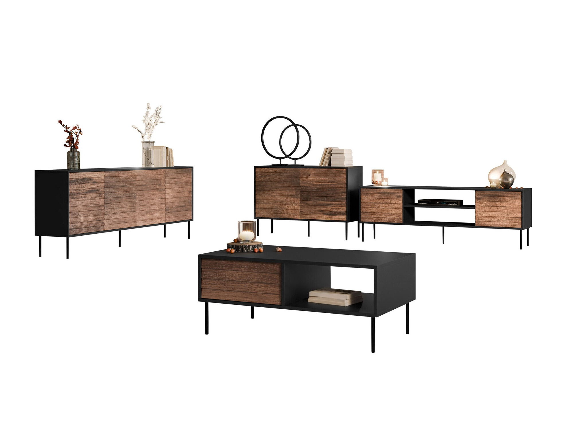 Set za dnevni boravak Flosoru 110 (Orah + Crna)