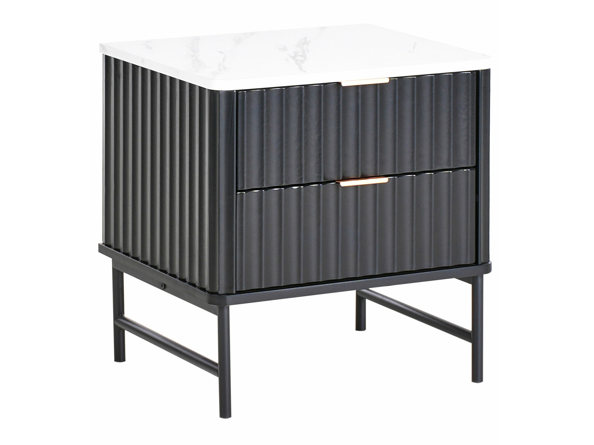 Noćni ormarić Berwyn 2578 (Crna + Bijeli mramor)