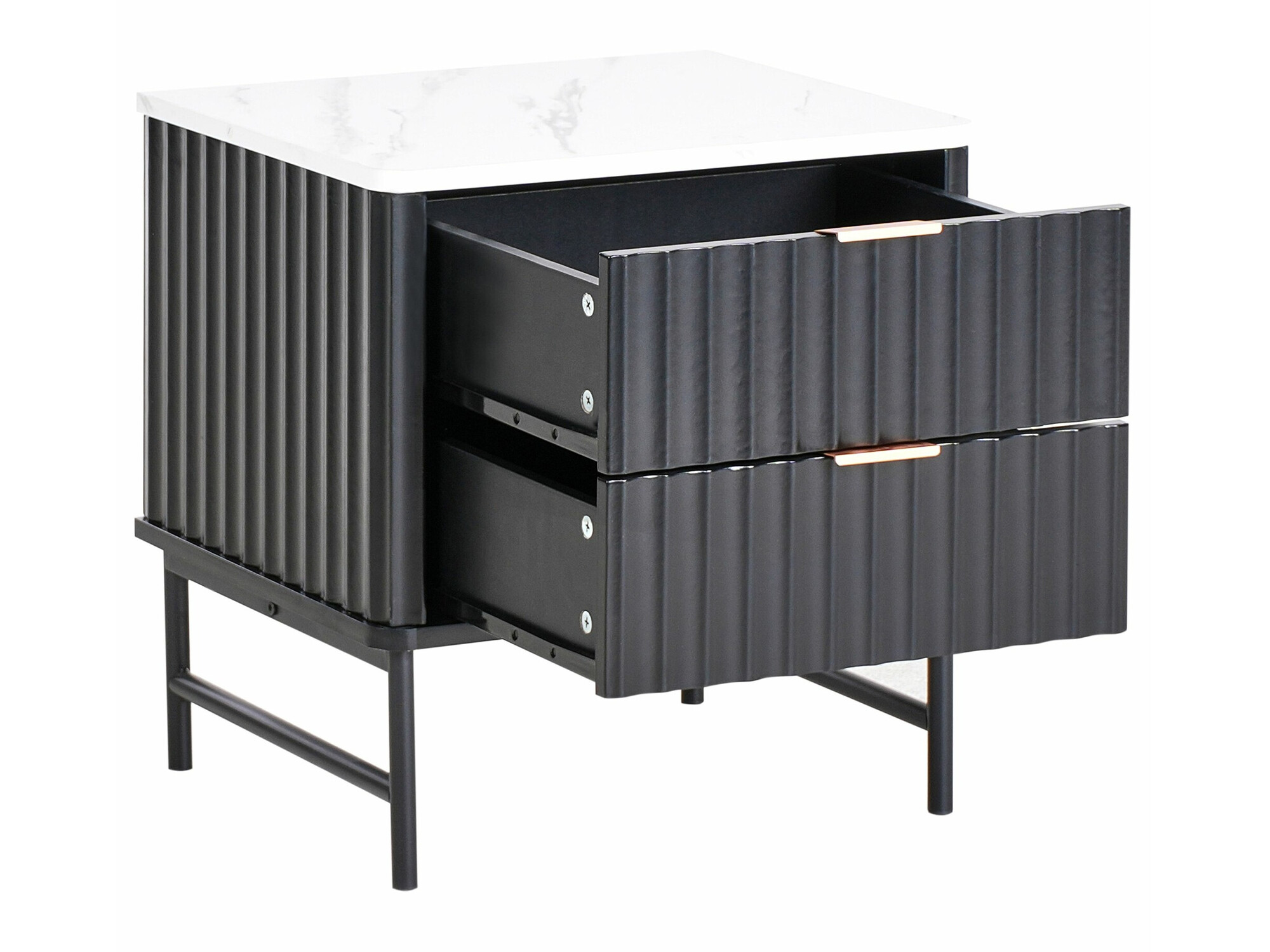 Noćni ormarić Berwyn 2578 (Crna + Bijeli mramor)