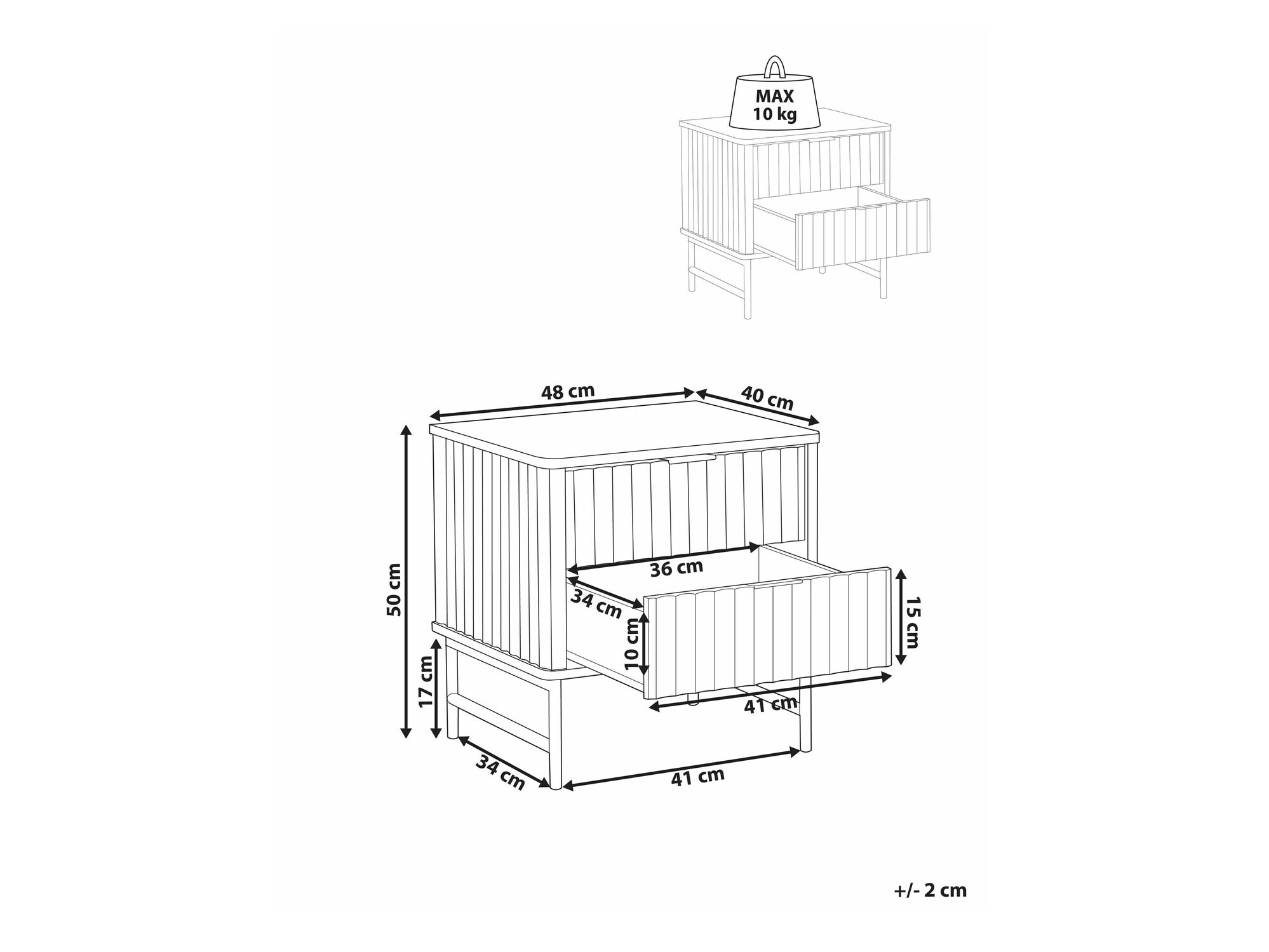 Noćni ormarić Berwyn 2578 (Crna + Bijeli mramor)