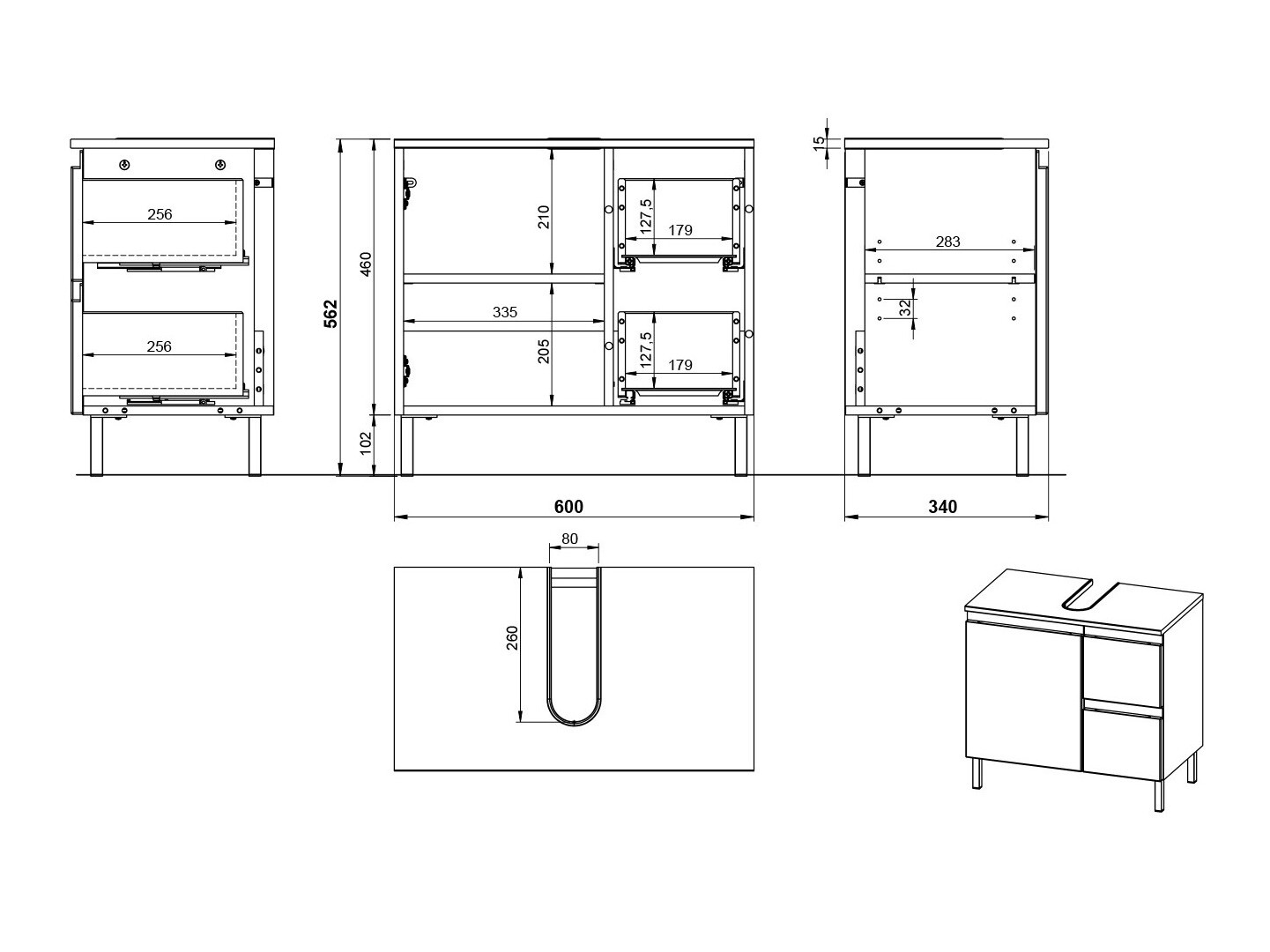 Samostojeći kupaonski ormarić za umivaonik Talmira 103 (Kašmir)