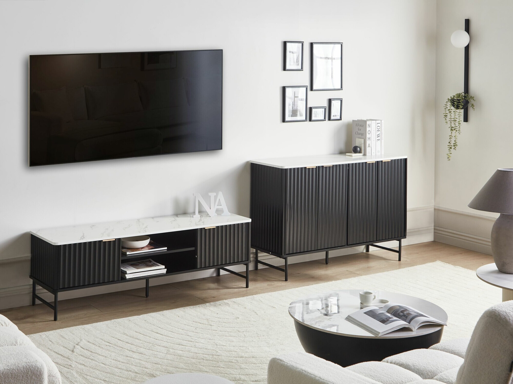 TV stol Berwyn 2575 (Crna + Bijeli mramor)