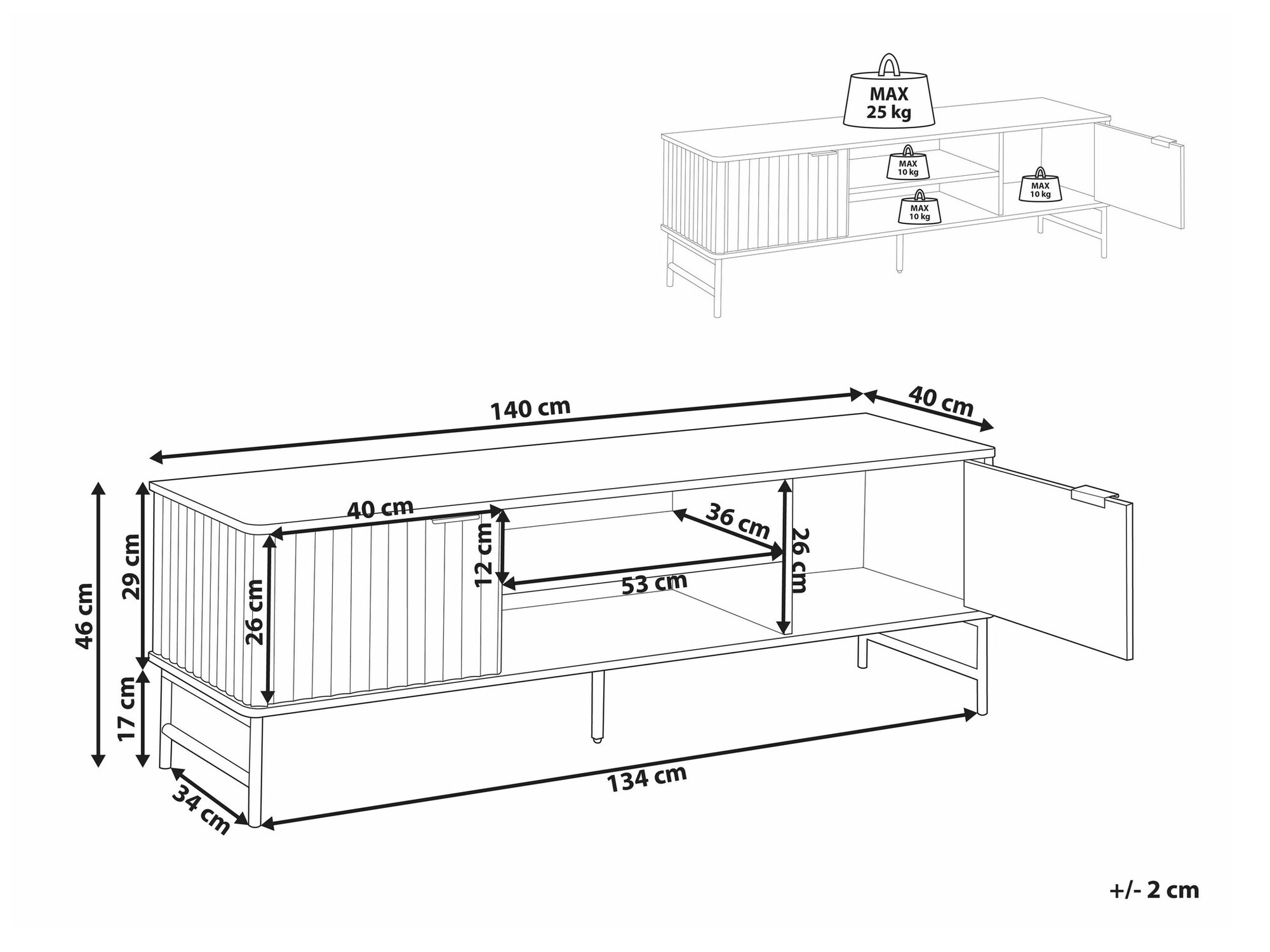 TV stol Berwyn 2575 (Crna + Bijeli mramor)
