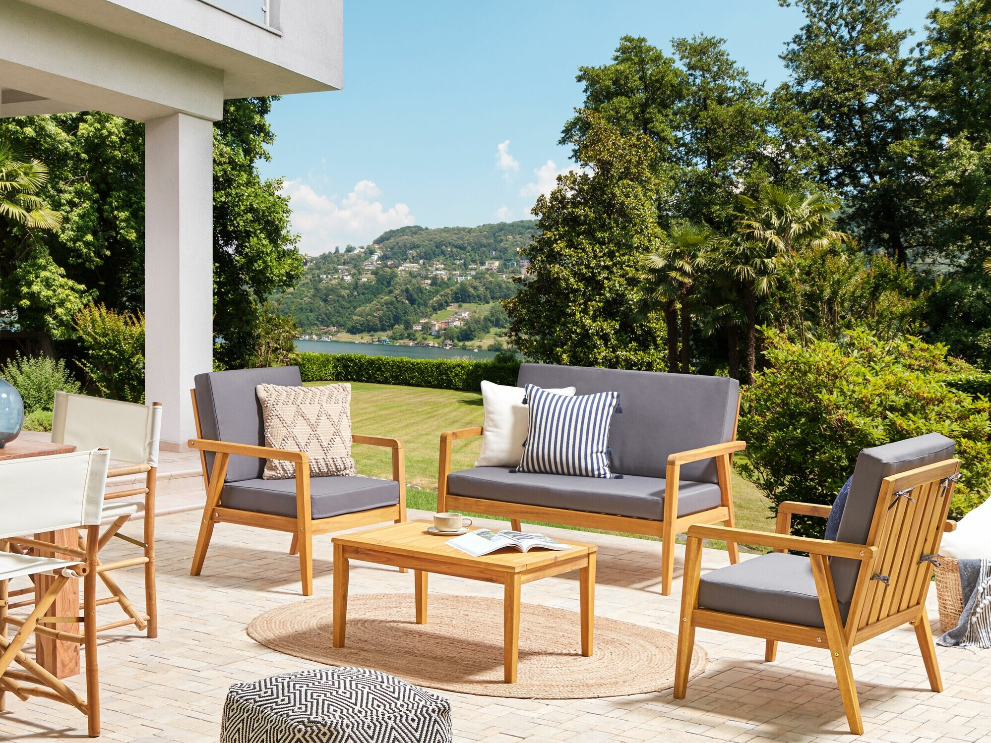 Set vrtnog namještaja Berwyn 2592 (Svijetlo drvo + Tamno siva)