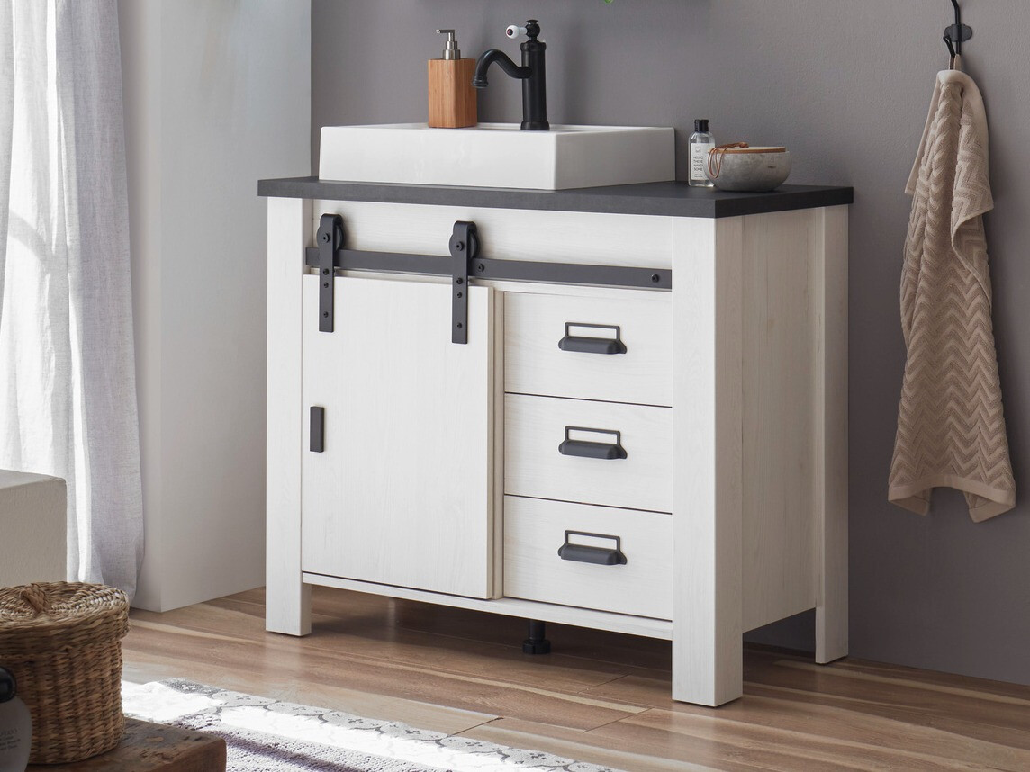 Samostojeći kupaonski ormarić za umivaonik Cirtale 133 (Izbijeljeni bor + Antracit)