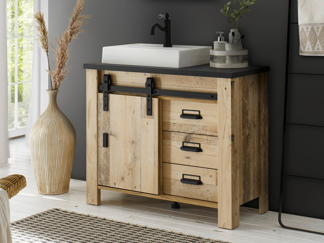 Samostojeći kupaonski ormarić za umivaonik Cirtale 133 (Starinsko drvo + Antracit)