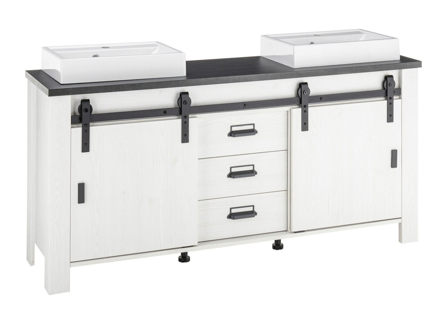 Samostojeći kupaonski ormarić za umivaonik Cirtale 134 (Izbijeljeni bor + Antracit)