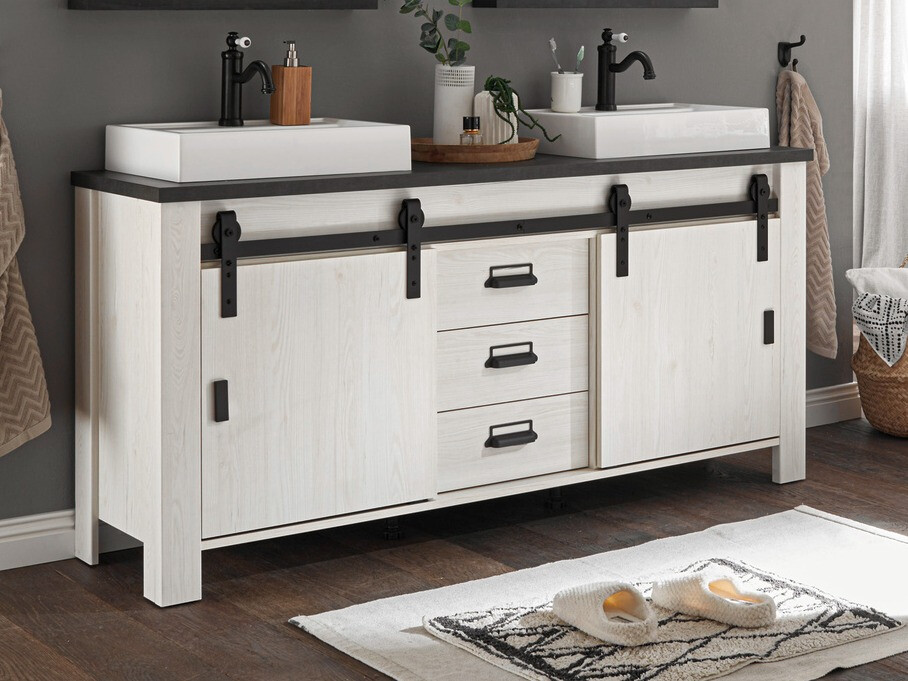 Samostojeći kupaonski ormarić za umivaonik Cirtale 134 (Izbijeljeni bor + Antracit)