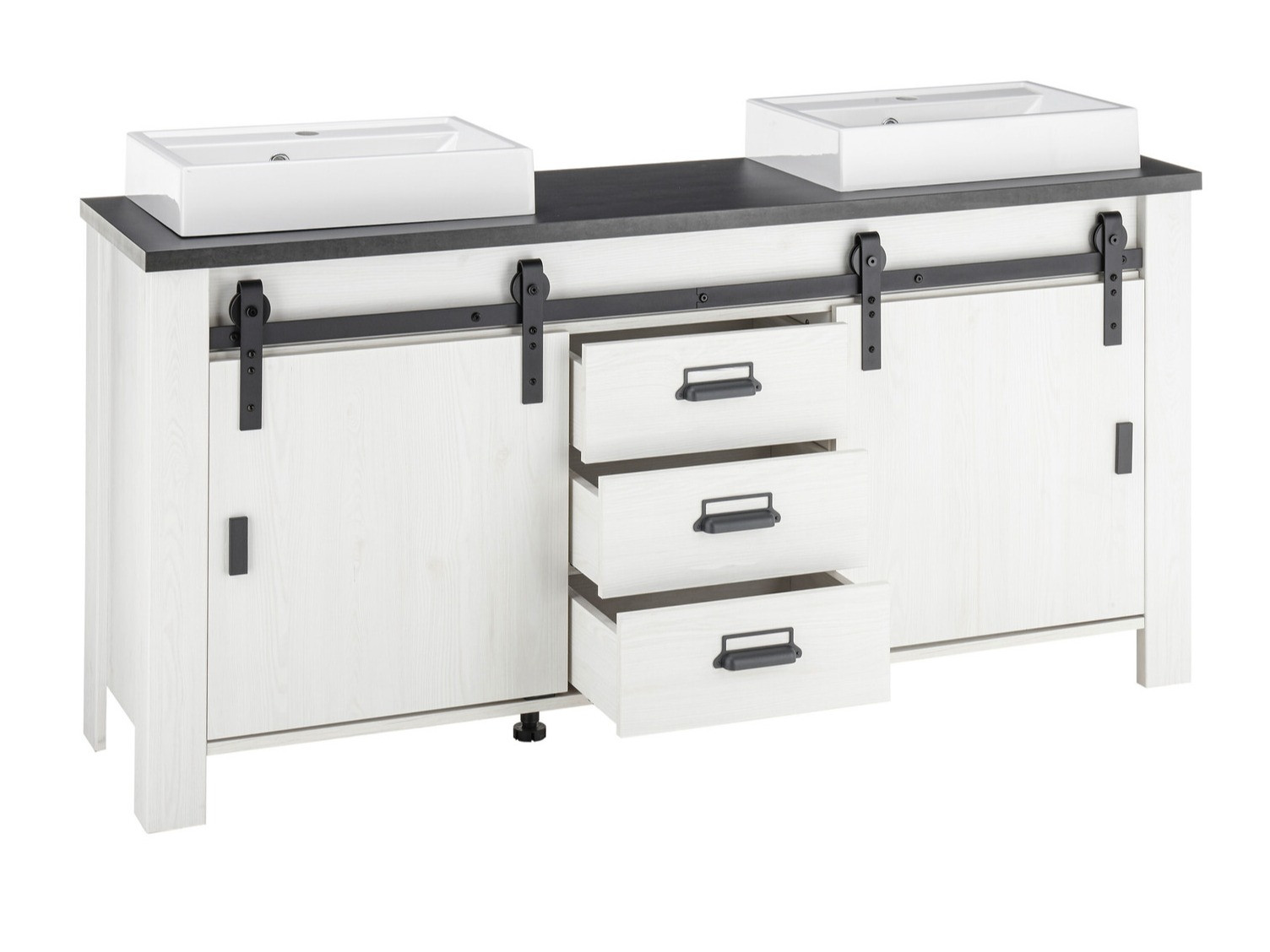 Samostojeći kupaonski ormarić za umivaonik Cirtale 134 (Izbijeljeni bor + Antracit)