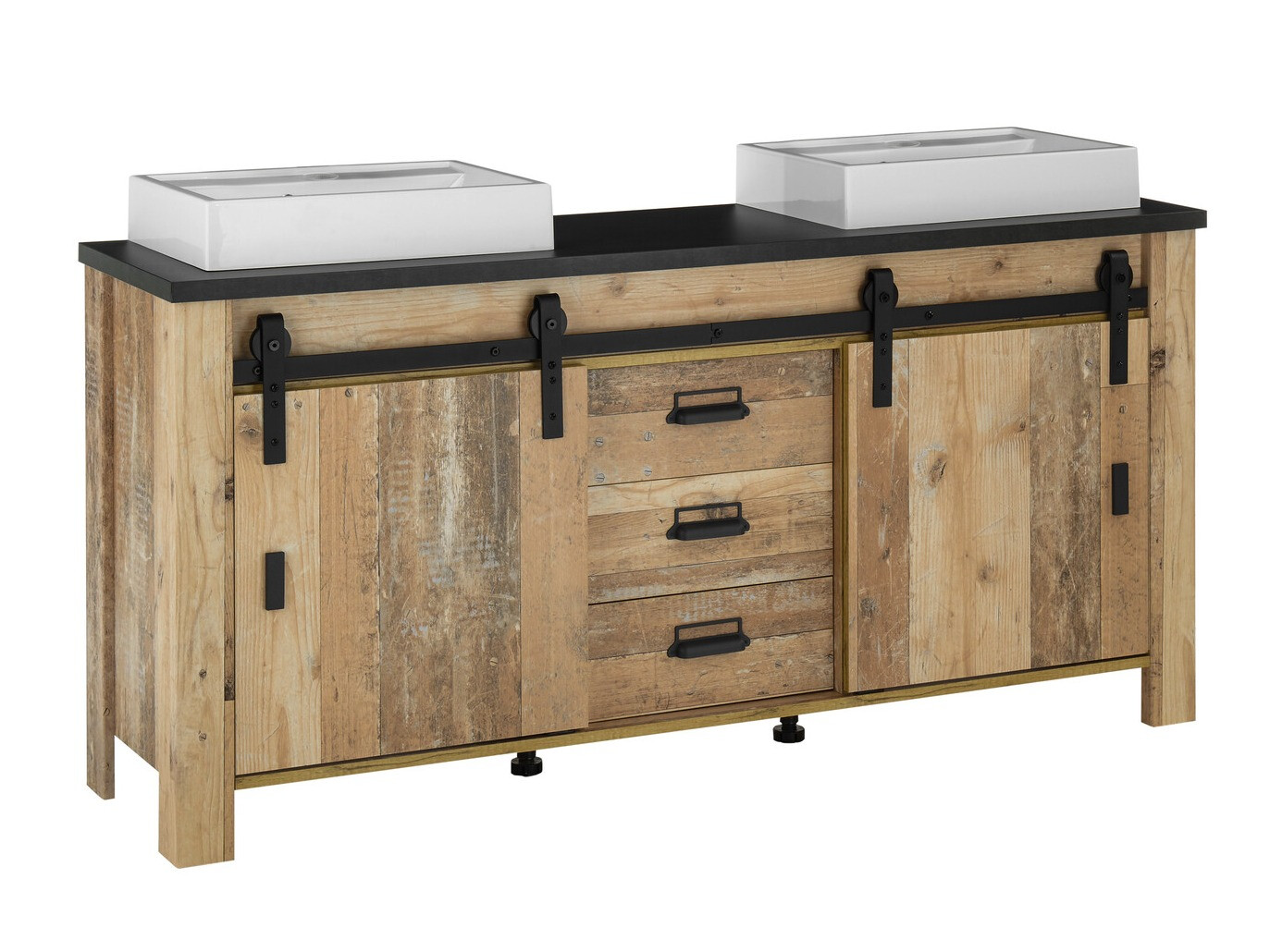 Samostojeći kupaonski ormarić za umivaonik Cirtale 134 (Ostarjelo drvo + Antracit)