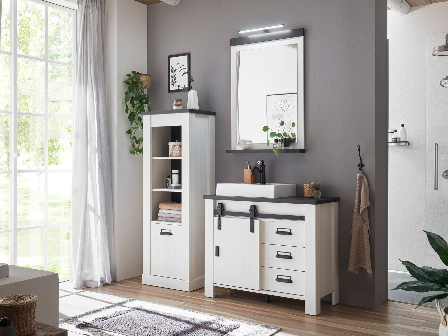 Kupaonski namještaj Cirtale 138 (Izbijeljeni bor + Antracit)